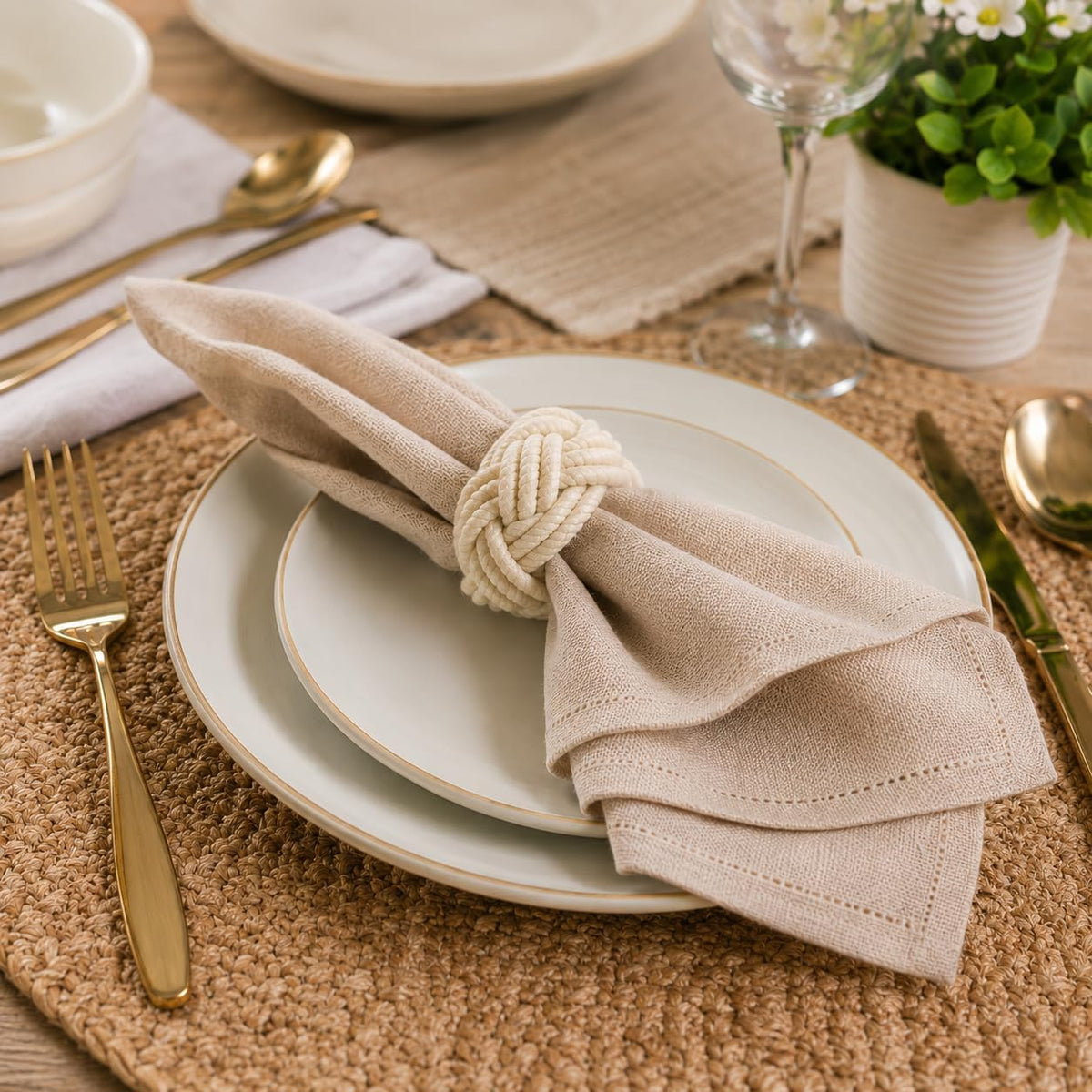 Artisan Handcrafted Cotton Napkin Rings Set of 50, Rustic Farmhouse Coastal Table Decor, Beach House Dining, Bohemian