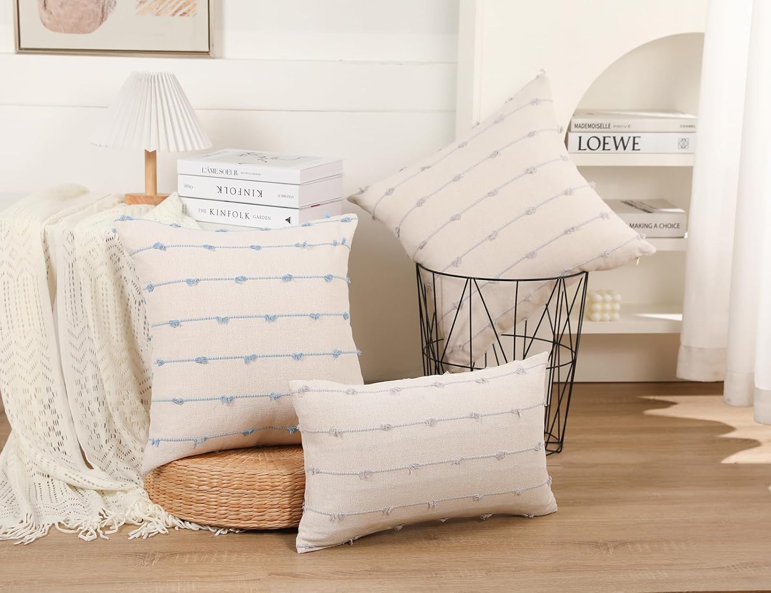 Boho Throw Pillow Covers / Light Blue / 16 x 16 / Set of 2