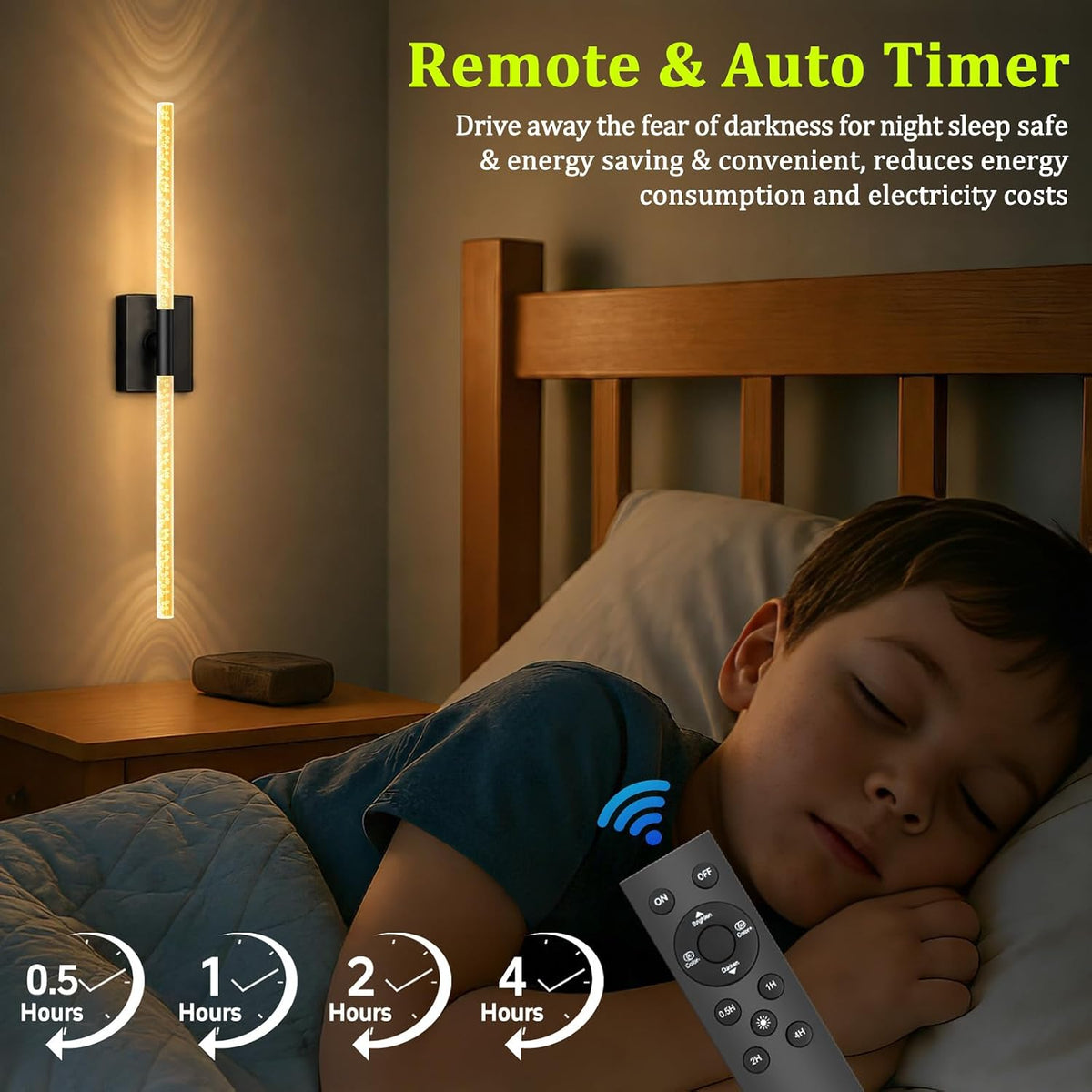 Battery Operated Wall Sconces Set of 2, 10000mAh, Black Bubble | wireless crystal wall lights rechargeable with Remote