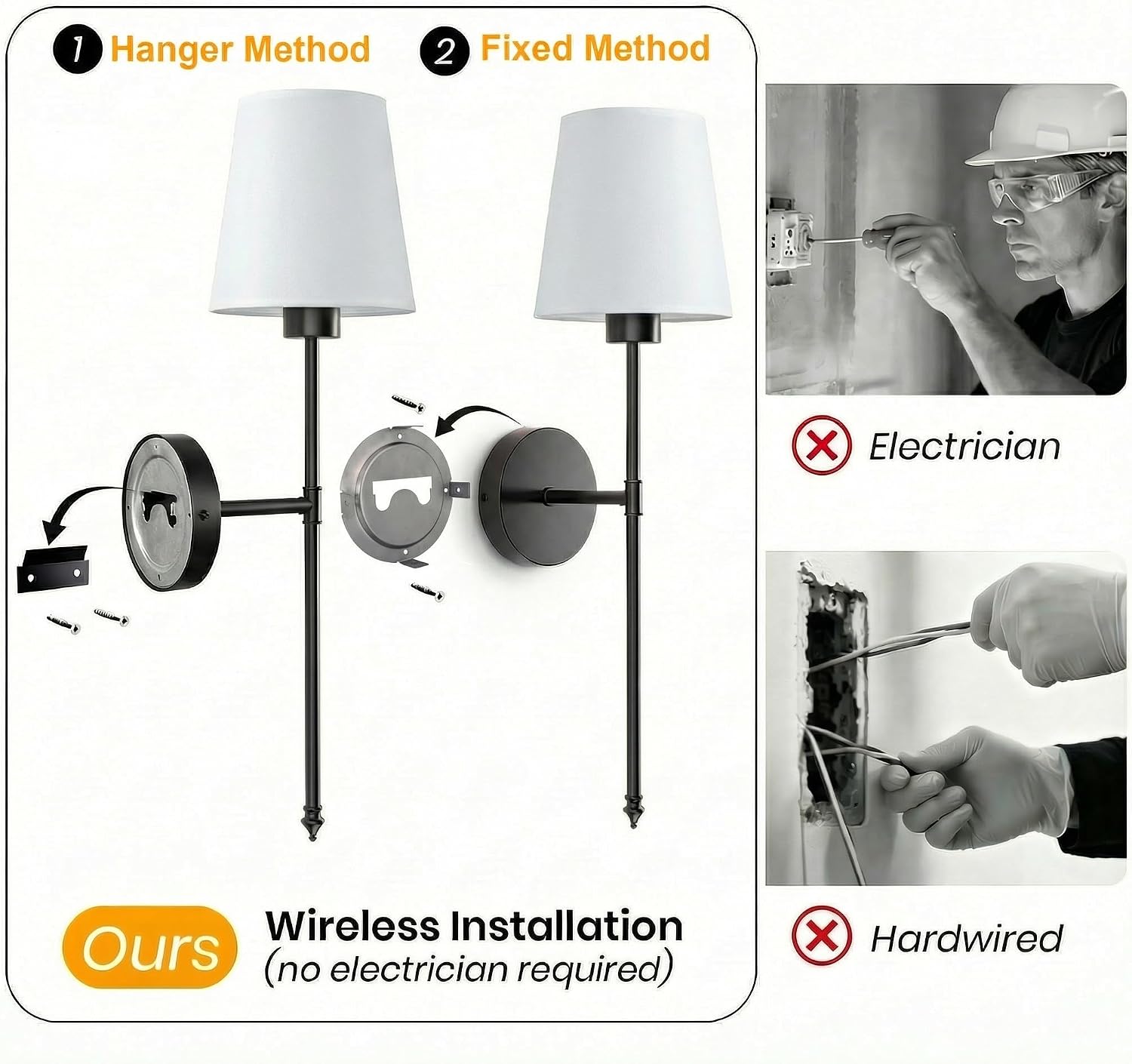 IRONPAX Wall Sconces Battery Operated Set of 2, Wireless Rechargeable Wall Sconce Set of Two, Dimmable Wall Lights with