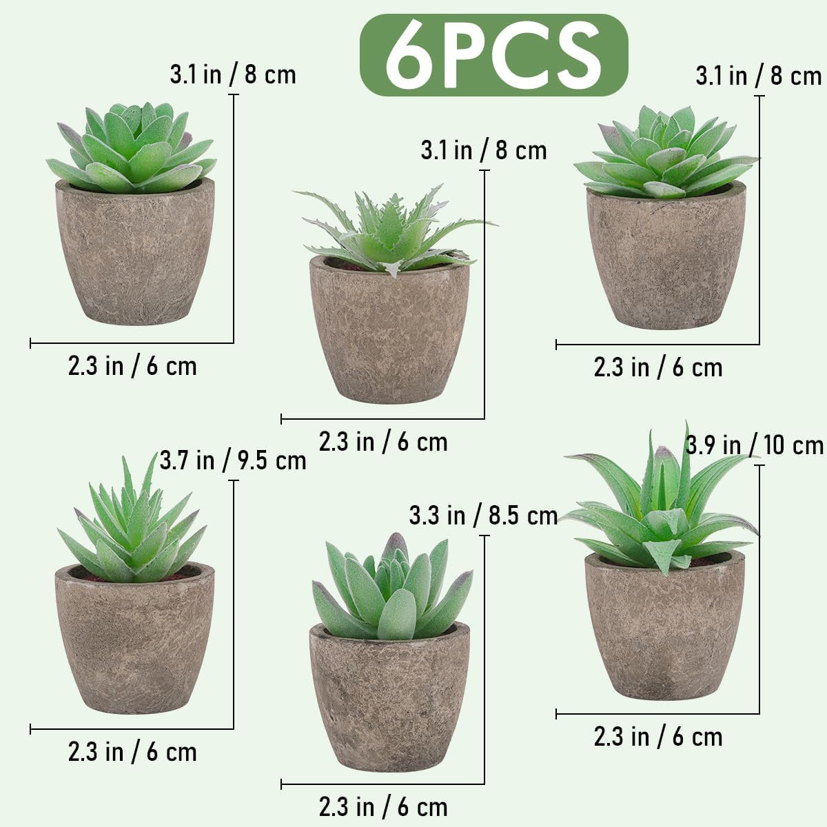 Artificial Succulents Plants Potted Assorted Decorative Faux Fake Small / 6 Style / Green / Set of 6