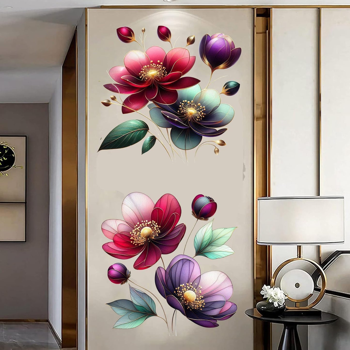 Boho Flower Wall Stickers Wildflower Floral Grass Peel and Stick Wall Stickers Living Room / Red