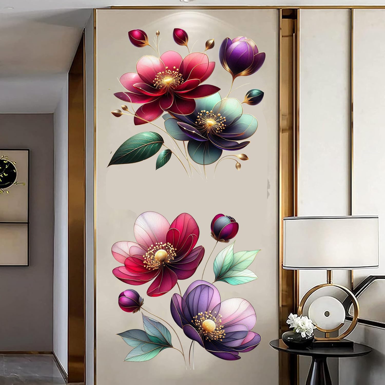 Boho Flower Wall Stickers Wildflower Floral Grass Peel and Stick Wall Stickers Living Room / Red