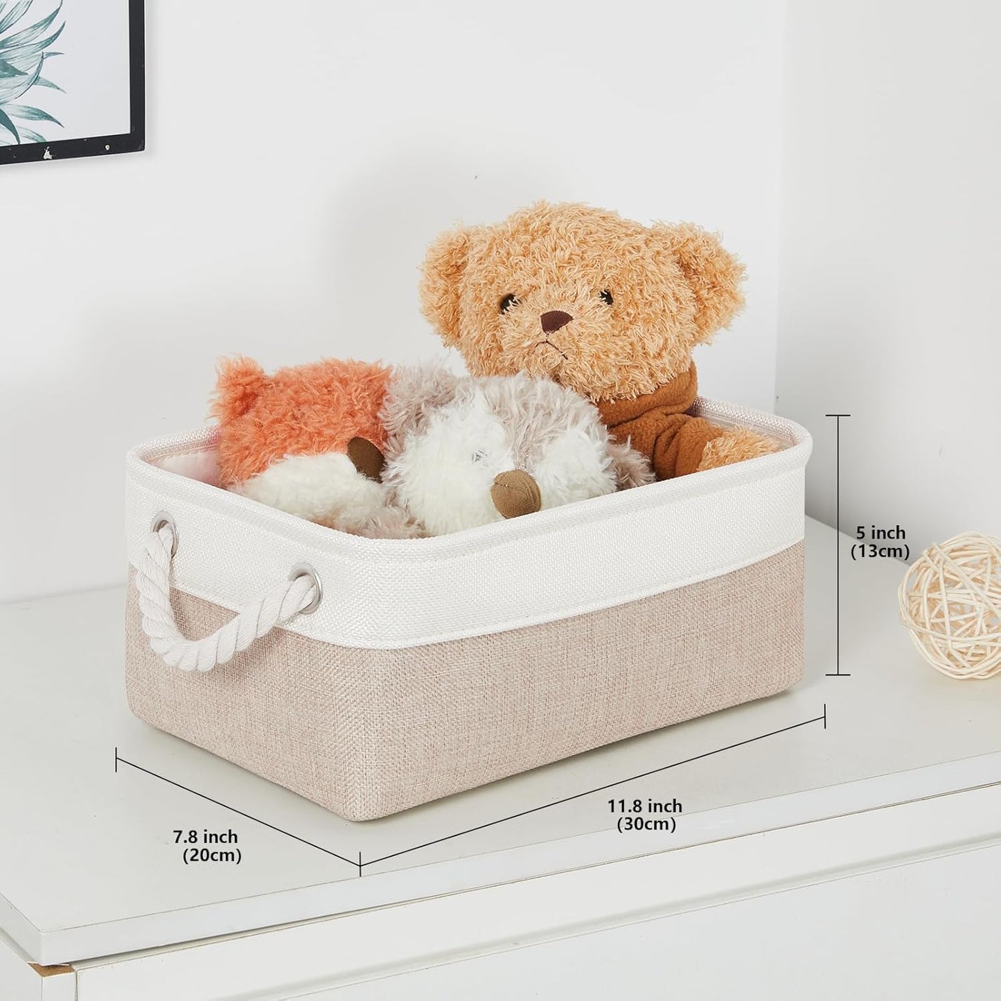 Small Baskets Fabric Storage Beige Storage Bins Empty Gift / White&beige / 11.8 x 7.8 x 5 / Set of 6