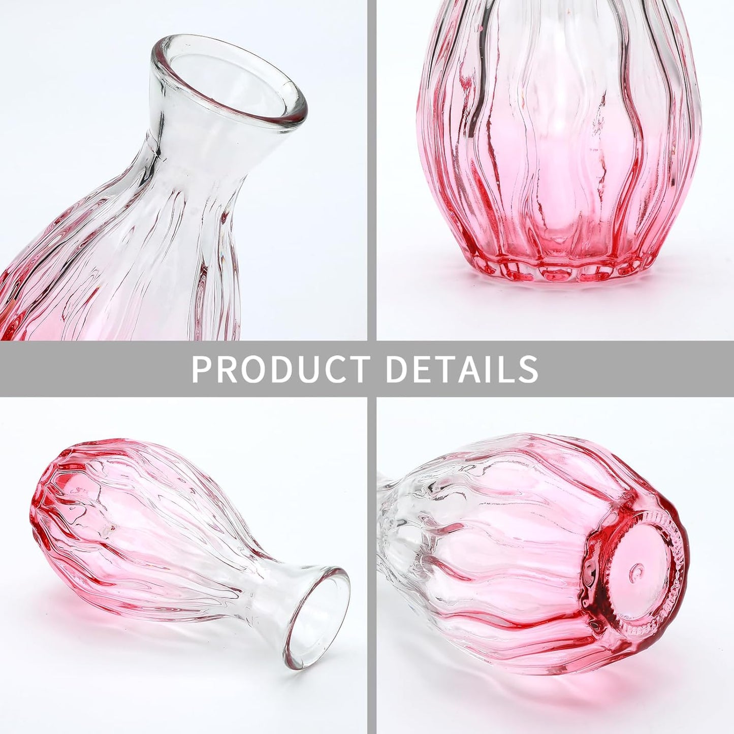 Glass Bud Vases / Pink / Set of 4