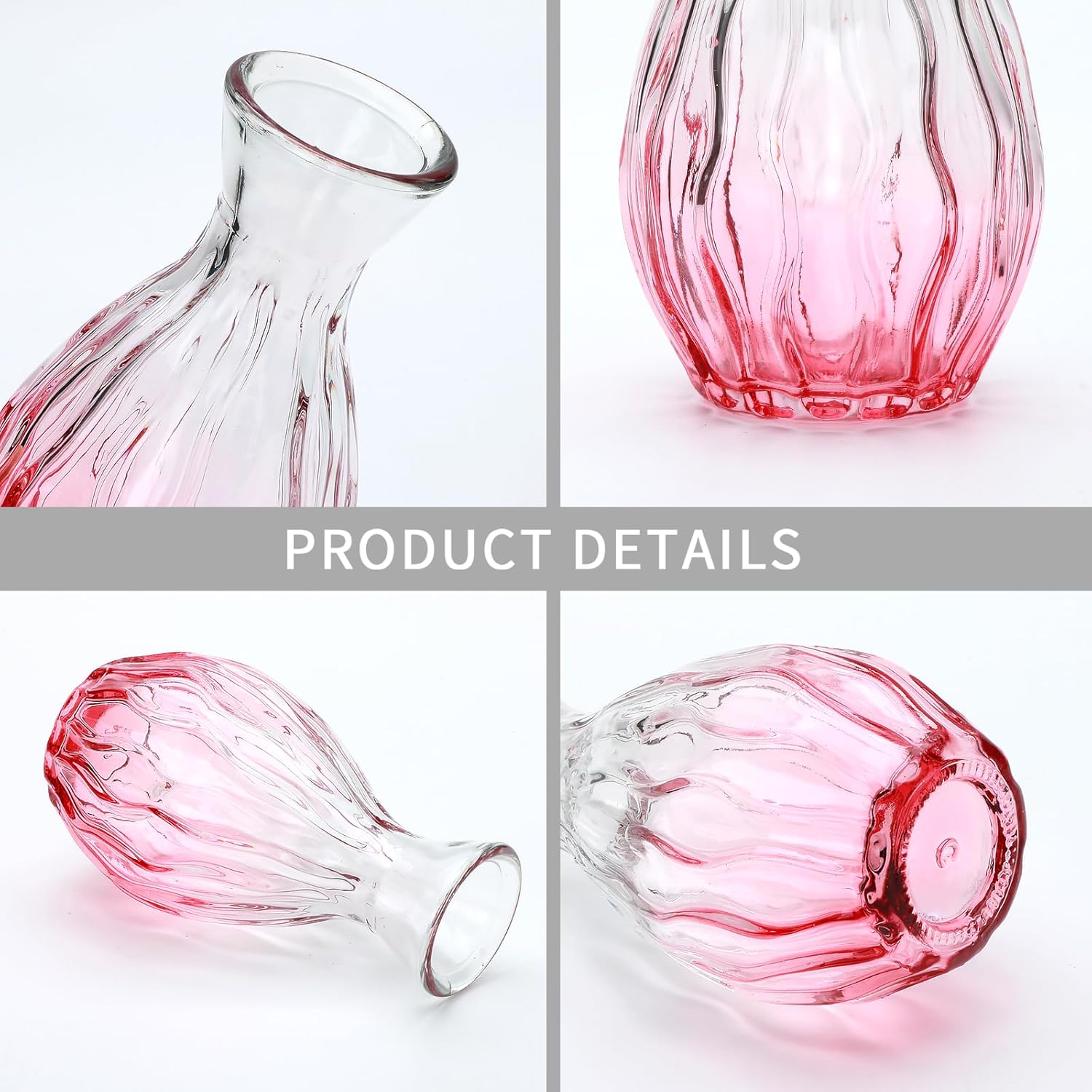 Glass Bud Vases / Pink / Set of 4