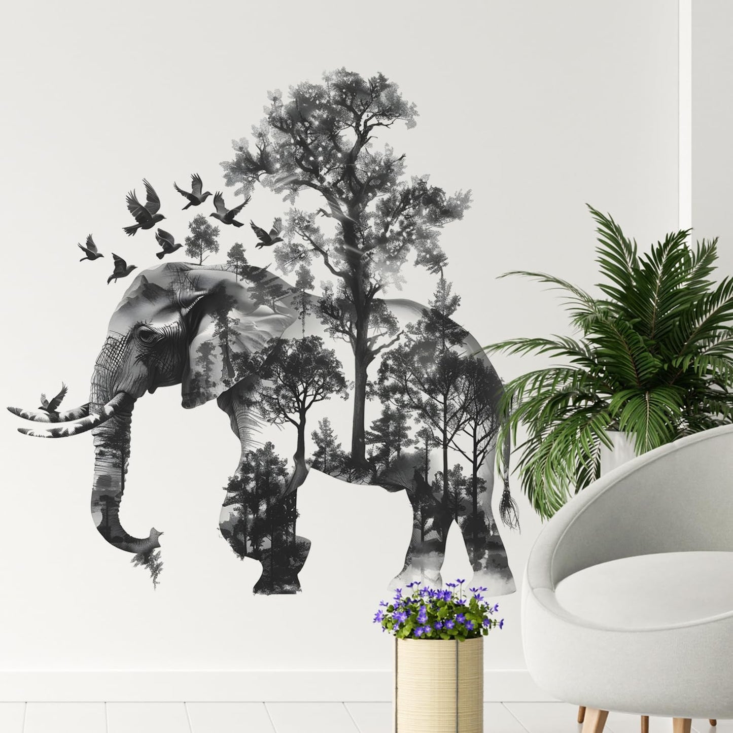 2 Sheets Forests Silhouette Animals Wall Decals / Grey-elephant