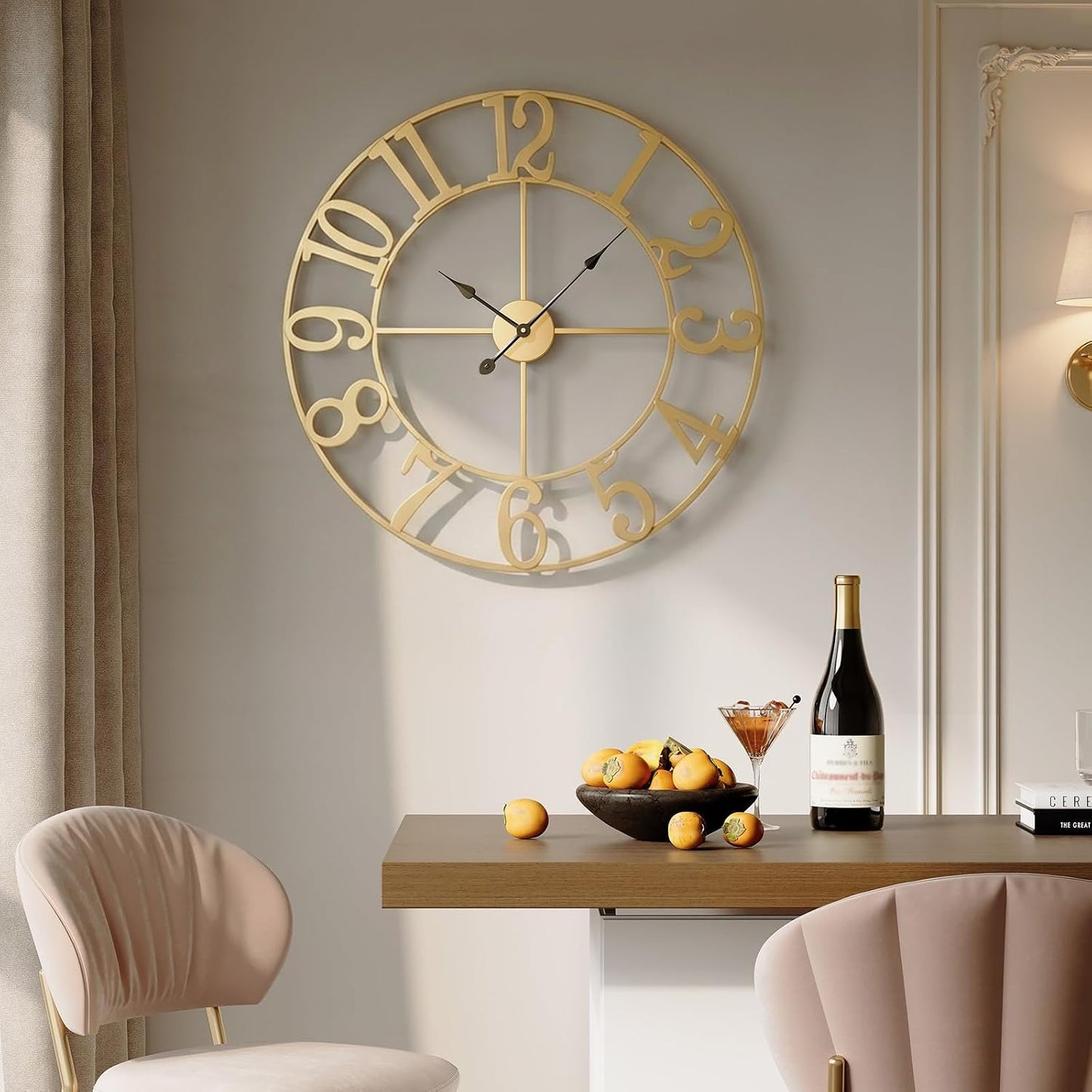 Cuspin Large Wall Clock 30 Inch Gold Decorative Metal Clock for Living Room | Battery operated, Silent non ticking
