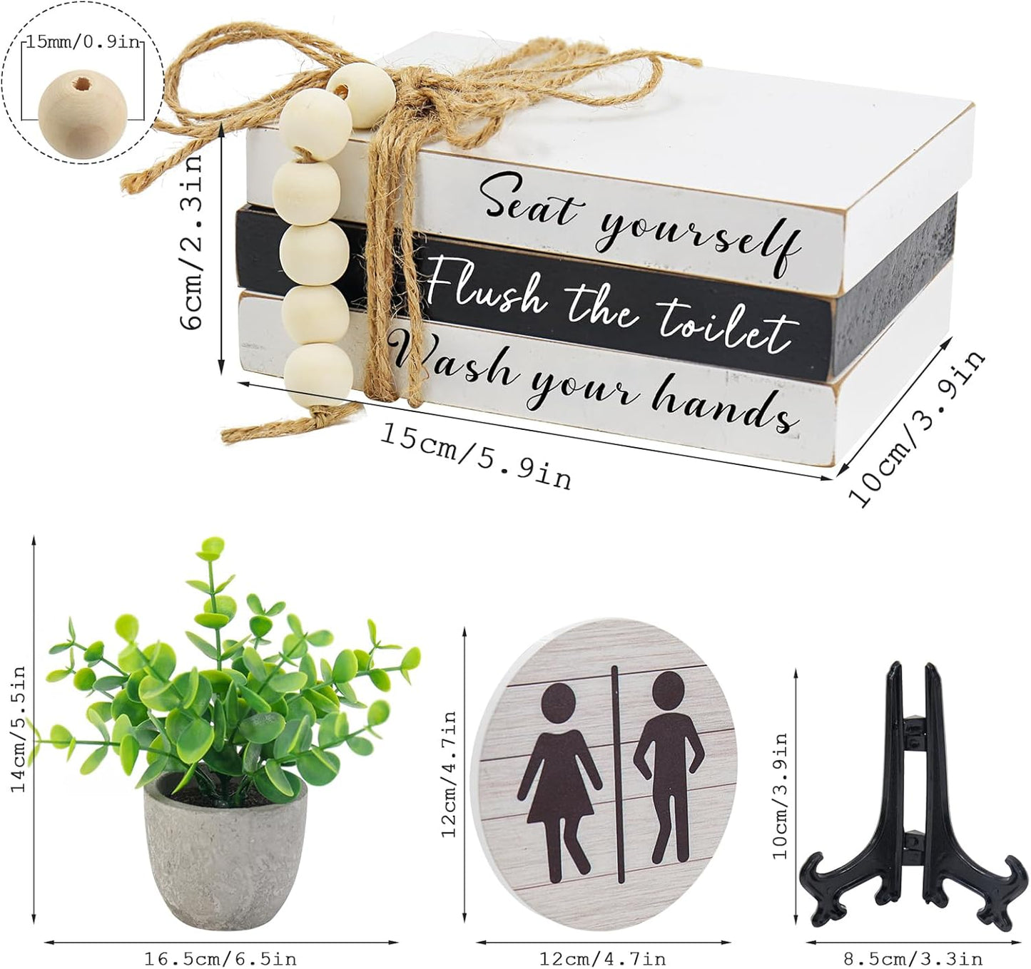 Fake Plants / Book Stack and 3D Round Signs / Flush The Toilet