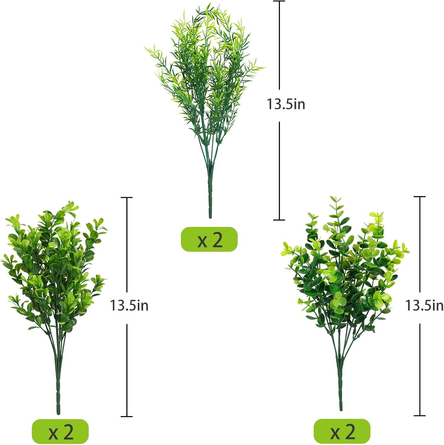 6 Bundles Artificial Greenery Stems Mixed Fake Plastic Plants Eucalyptus Rosemary Faux / Green
