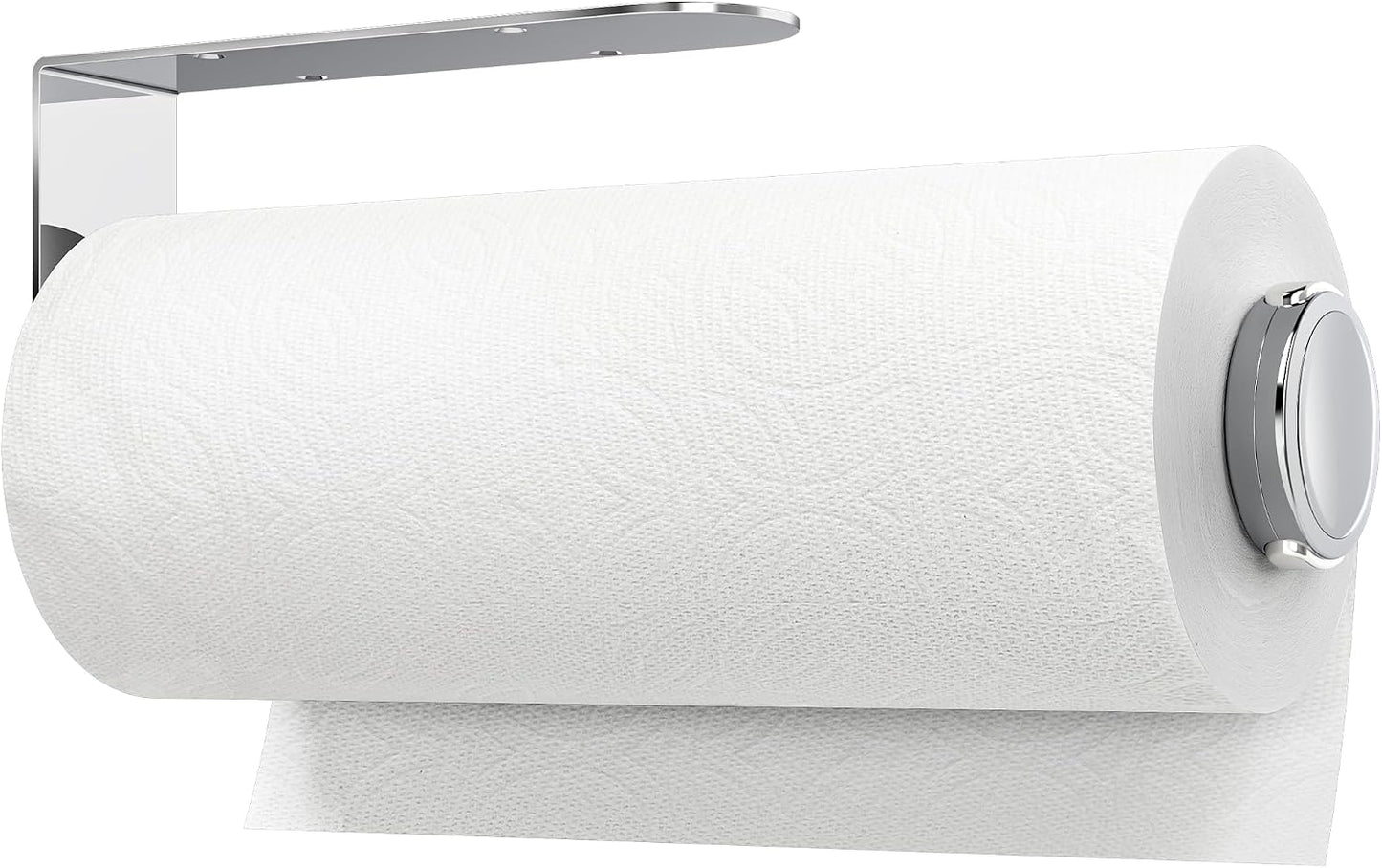 theaoo Paper Towel Holder Under Cabinet, One-Hand Tear, Wall Mount, Silver | Quick Release Knob For Easy Roll Loading.