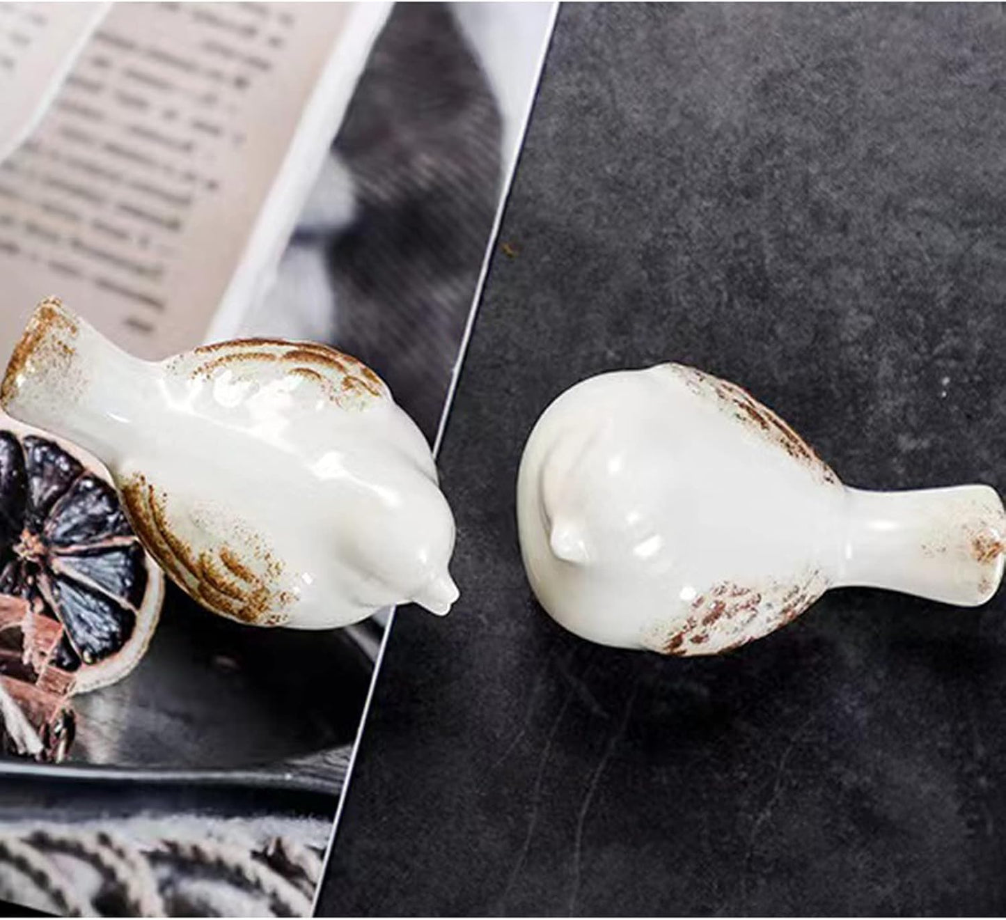 Small Birds Statues Ceramic Home Decor Modern Style Decorative Ornaments Animal / White / Set of 2