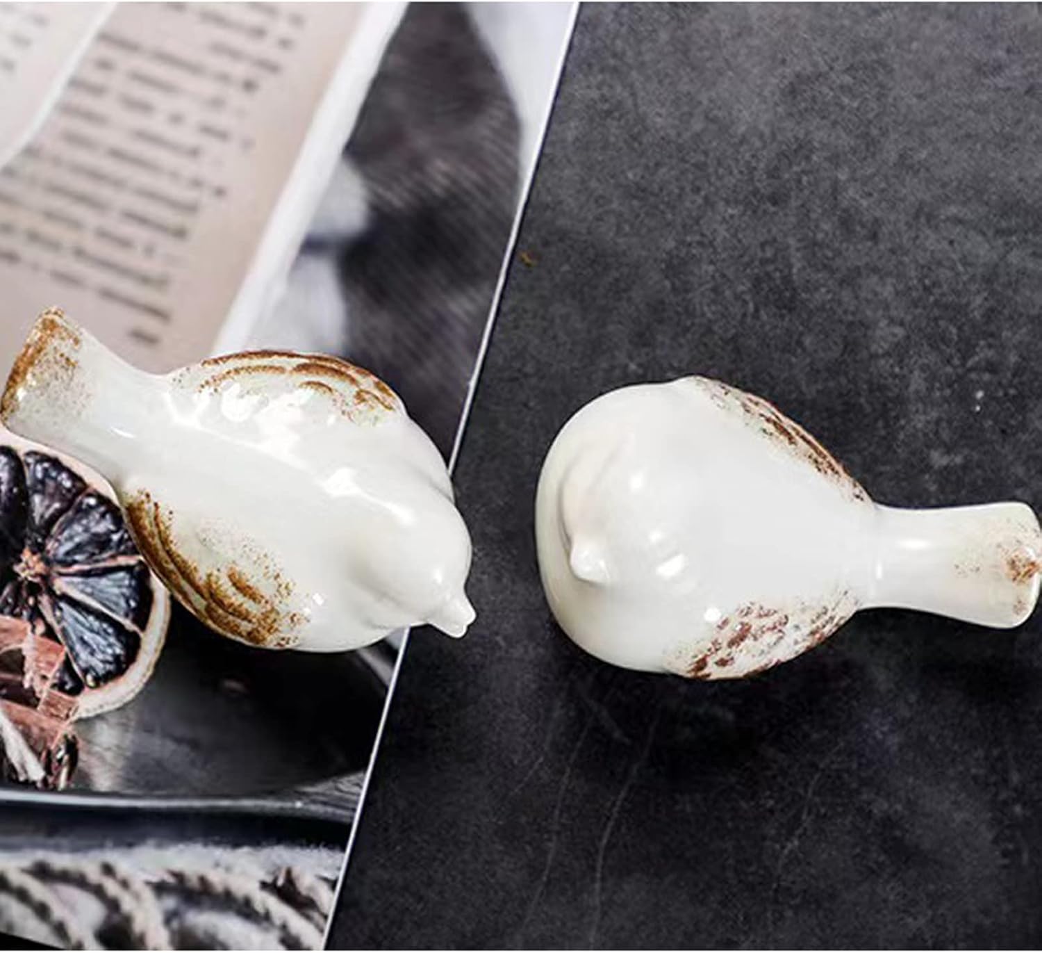 Small Birds Statues Ceramic Home Decor Modern Style Decorative Ornaments Animal / White / Set of 2