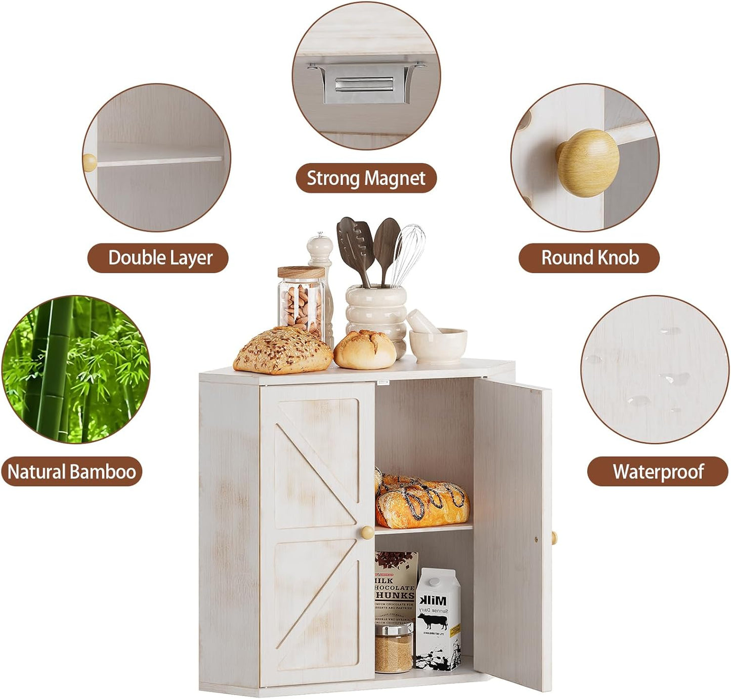 Trironsun Corner Bread Box for Kitchen Counter Double Layer Bamboo Bread Storage Container Large Capacity Bread Storage