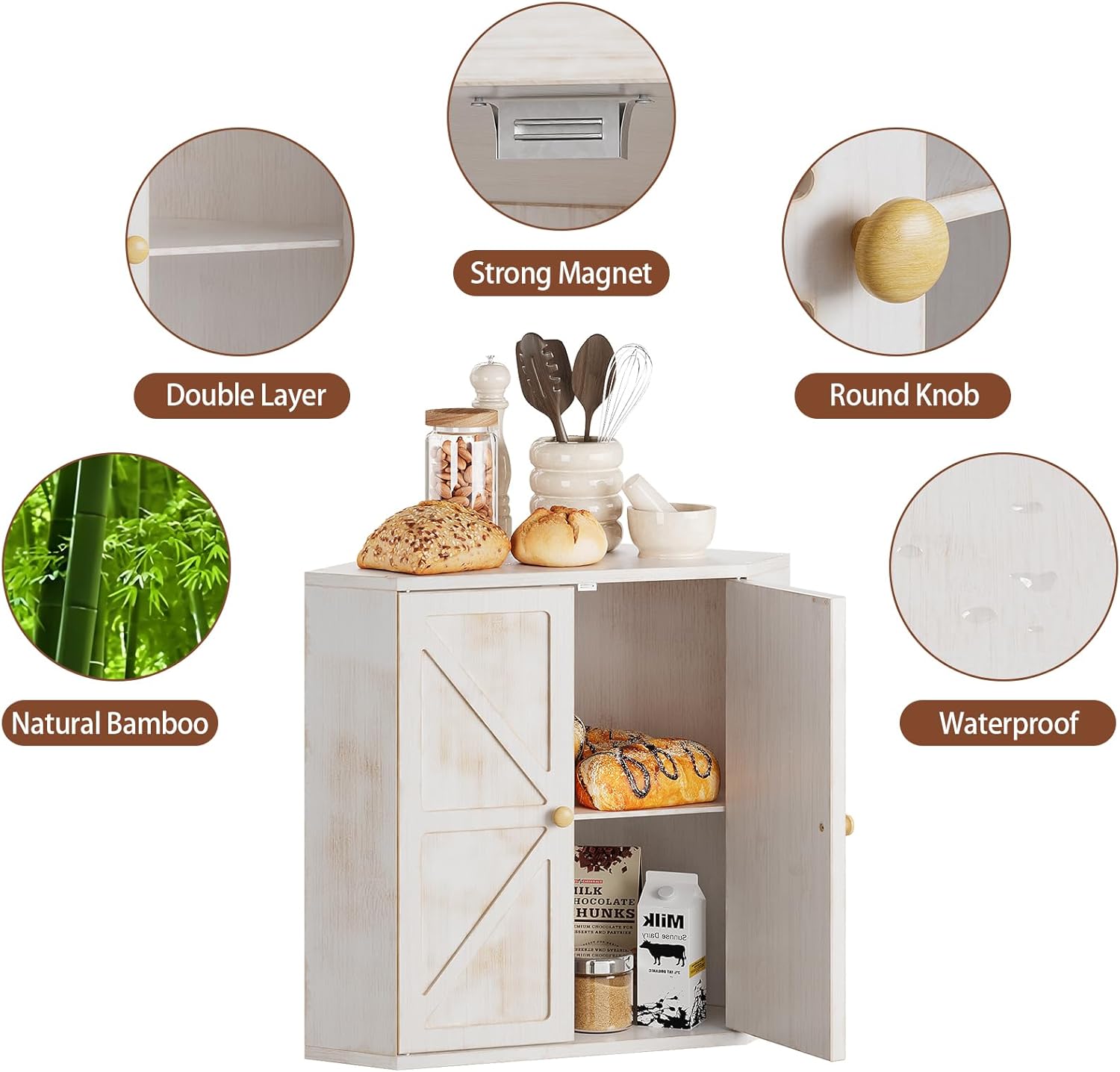 Trironsun Corner Bread Box for Kitchen Counter Double Layer Bamboo Bread Storage Container Large Capacity Bread Storage