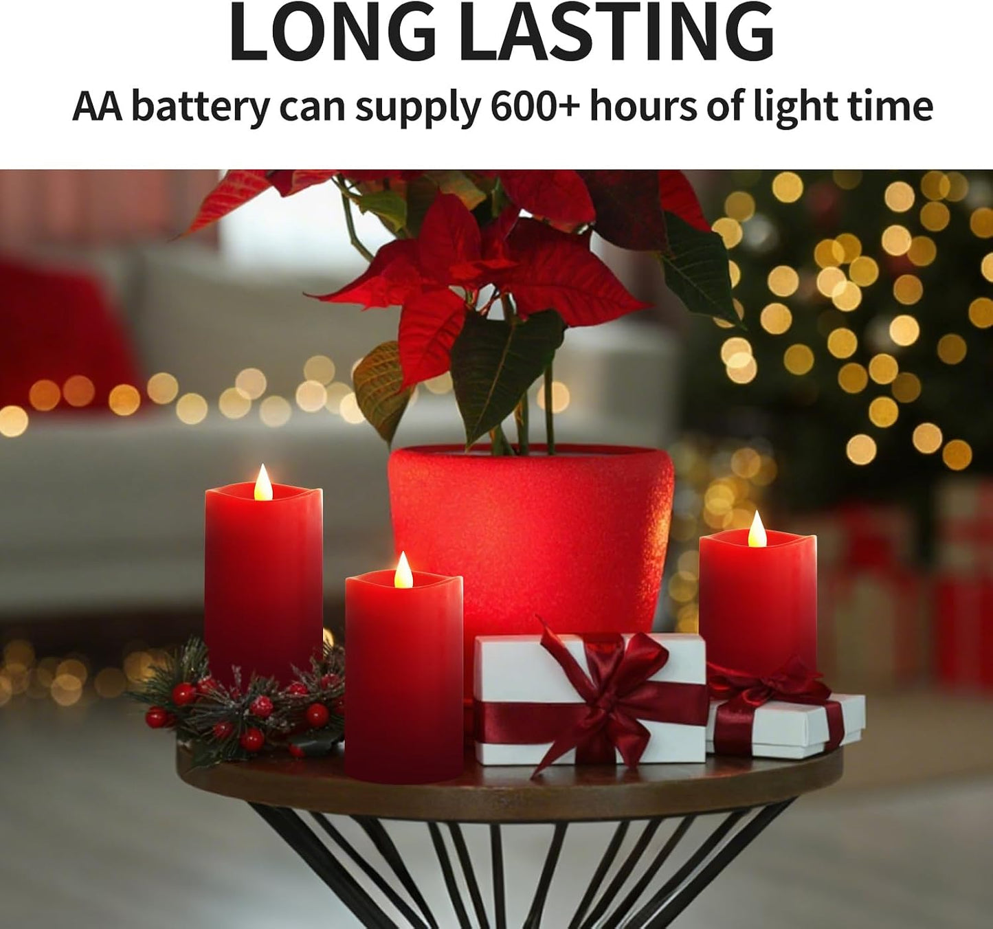 3x5 Flickering Flameless Candles Set of 3, 2AA Battery Life 600 Hours Battery Candles Flickering with Timer,5 inch