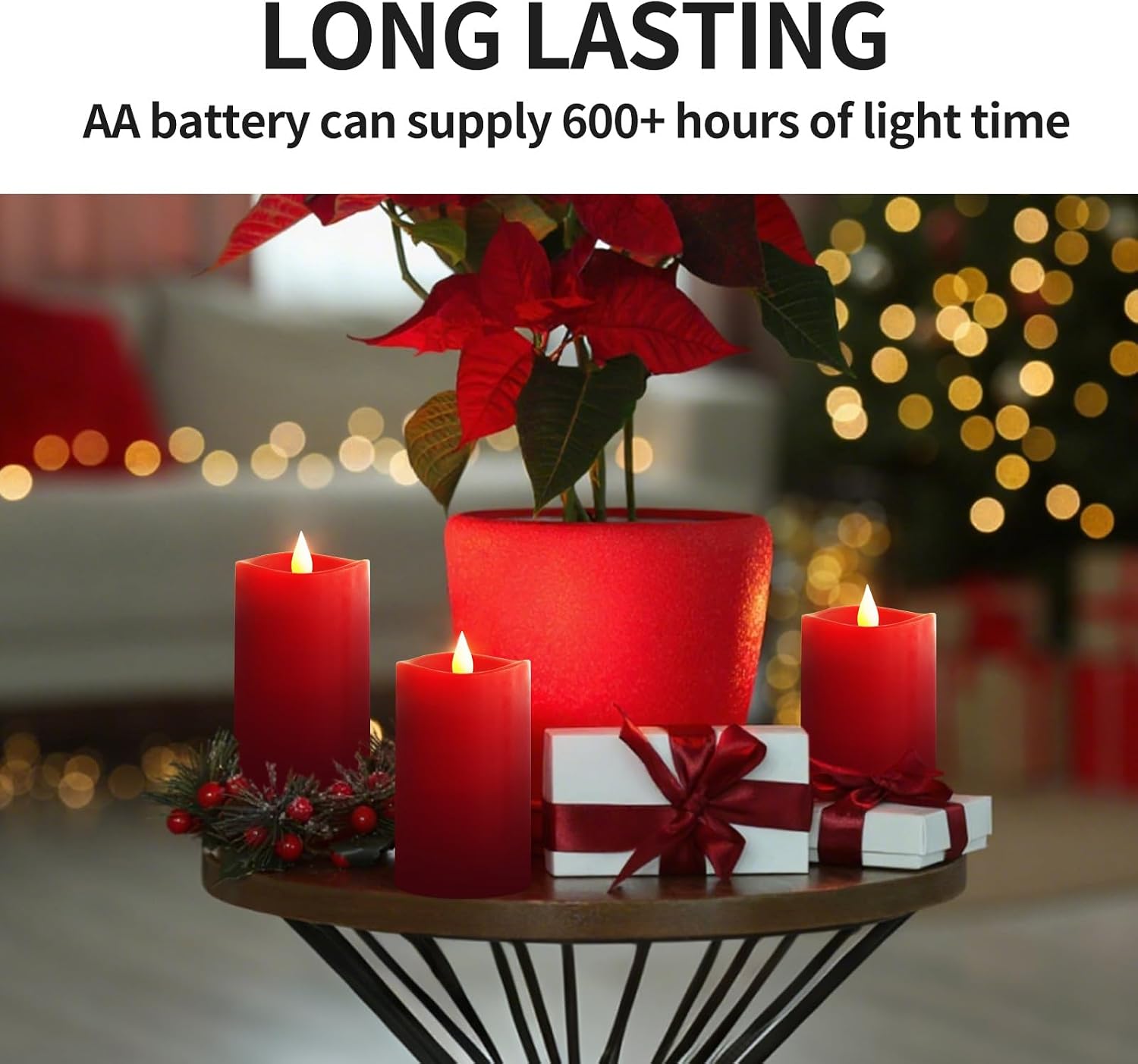 3x5 Flickering Flameless Candles Set of 3, 2AA Battery Life 600 Hours Battery Candles Flickering with Timer,5 inch
