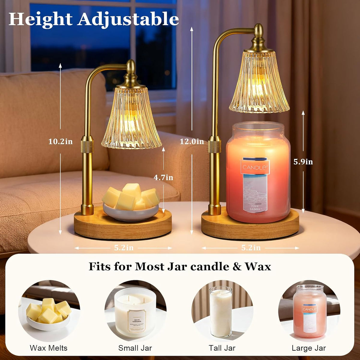 Hong-in Candle Warmer Lamp with Timer,Birthday Gifts for Women Mom Sister | Adjustable Height,Dimmable,Wax Melt Warmer