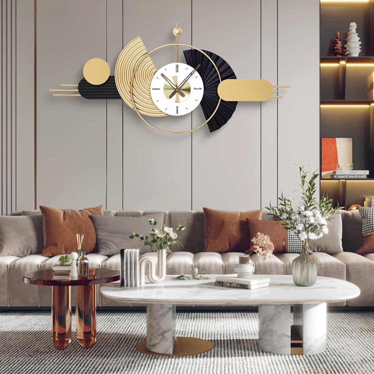 39x18 Inch Modern Decorative Wall Clock Battery Operated, Unique Silent Non-Ticking Large Clocks for Living Room