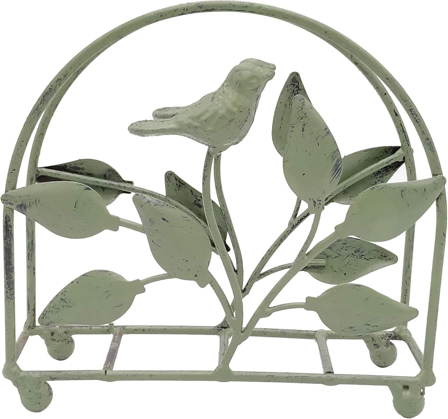 Cast Iron Bird & Tree Napkin Holder/Tabletop Freestanding Tissue Dispenser / Rustic Green