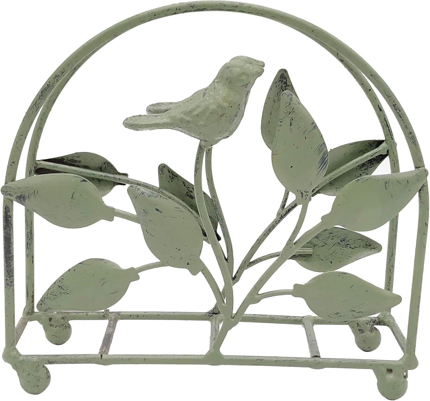 Cast Iron Bird & Tree Napkin Holder/Tabletop Freestanding Tissue Dispenser / Rustic Green