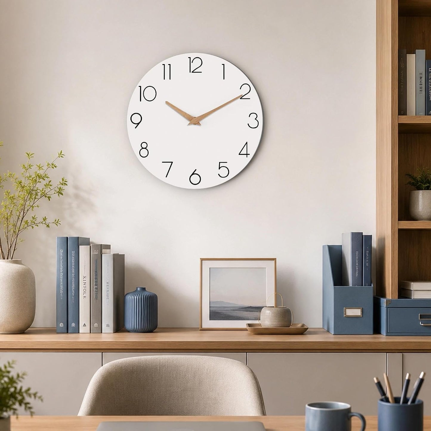cicininc 14 Inch Battery Operated Wall Clock, Silent Analog, White | Living Room | Office | Bedroom | Decorative Style