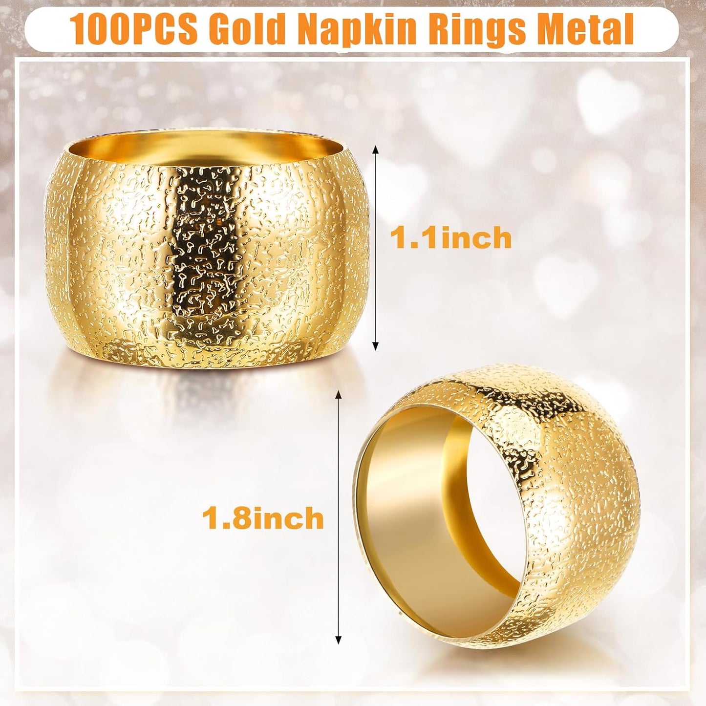 Lallisa 100 Pcs Gold Napkin Rings Bulk Metal Classic Brass Napkin Ring Holders Elegant Farmhouse Cloth Table