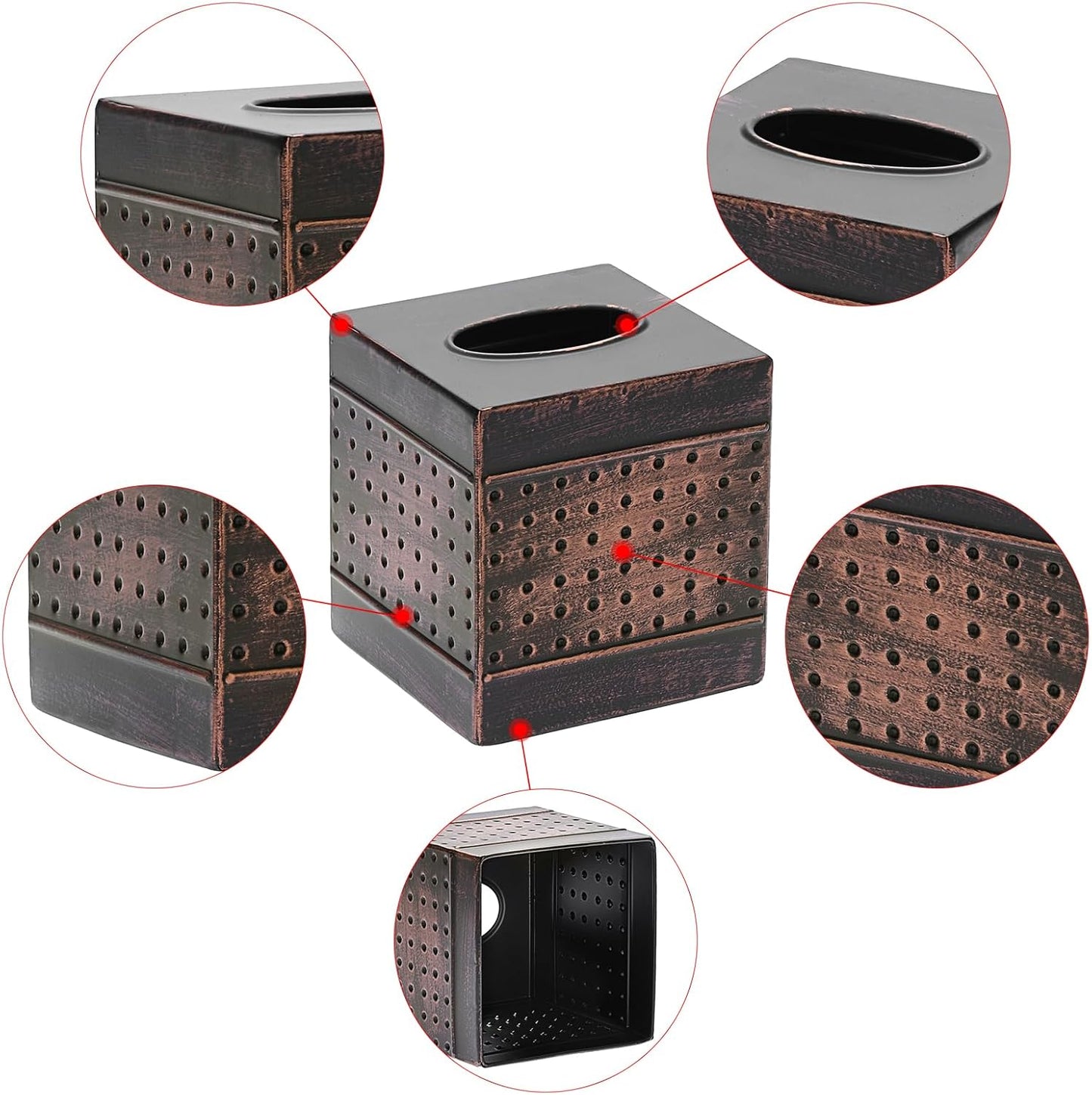 Tissue Box Cover Sturdy Galvanized Iron Square Tissue Box / Bronze