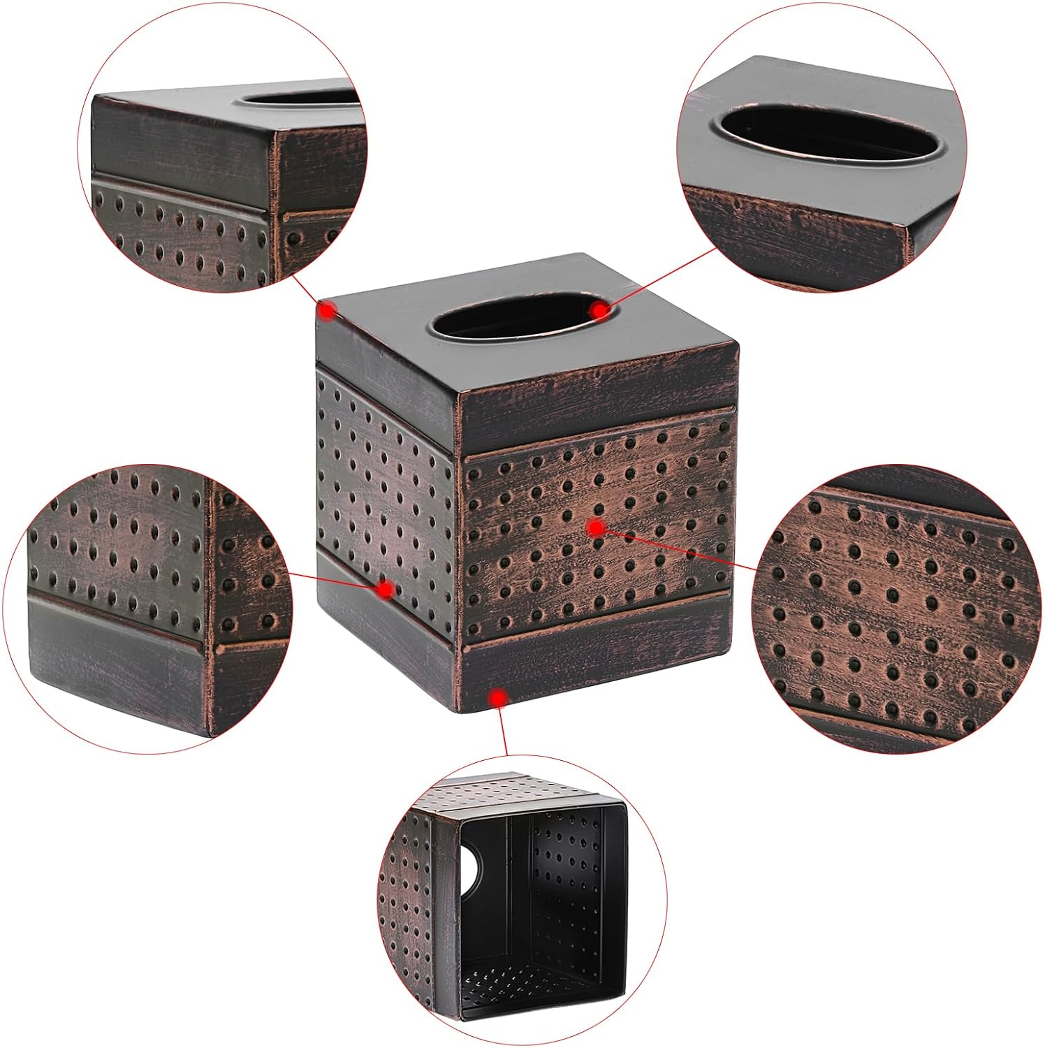 Tissue Box Cover Sturdy Galvanized Iron Square Tissue Box / Bronze
