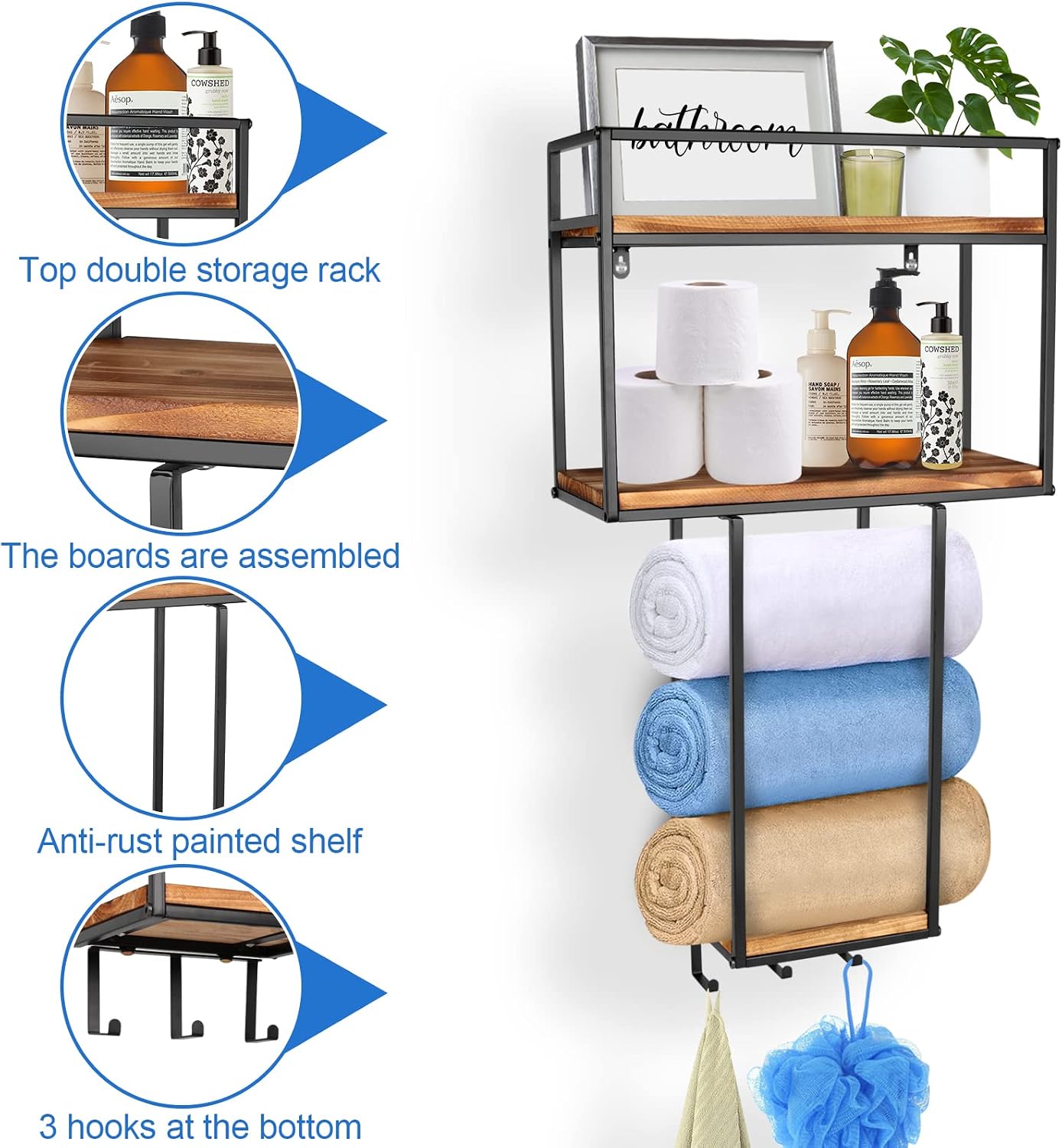 Towel Rack Wall Mounted - Space-Saving Design for Small Bathrooms | Versatile Organizer for Towels, Blankets, and More