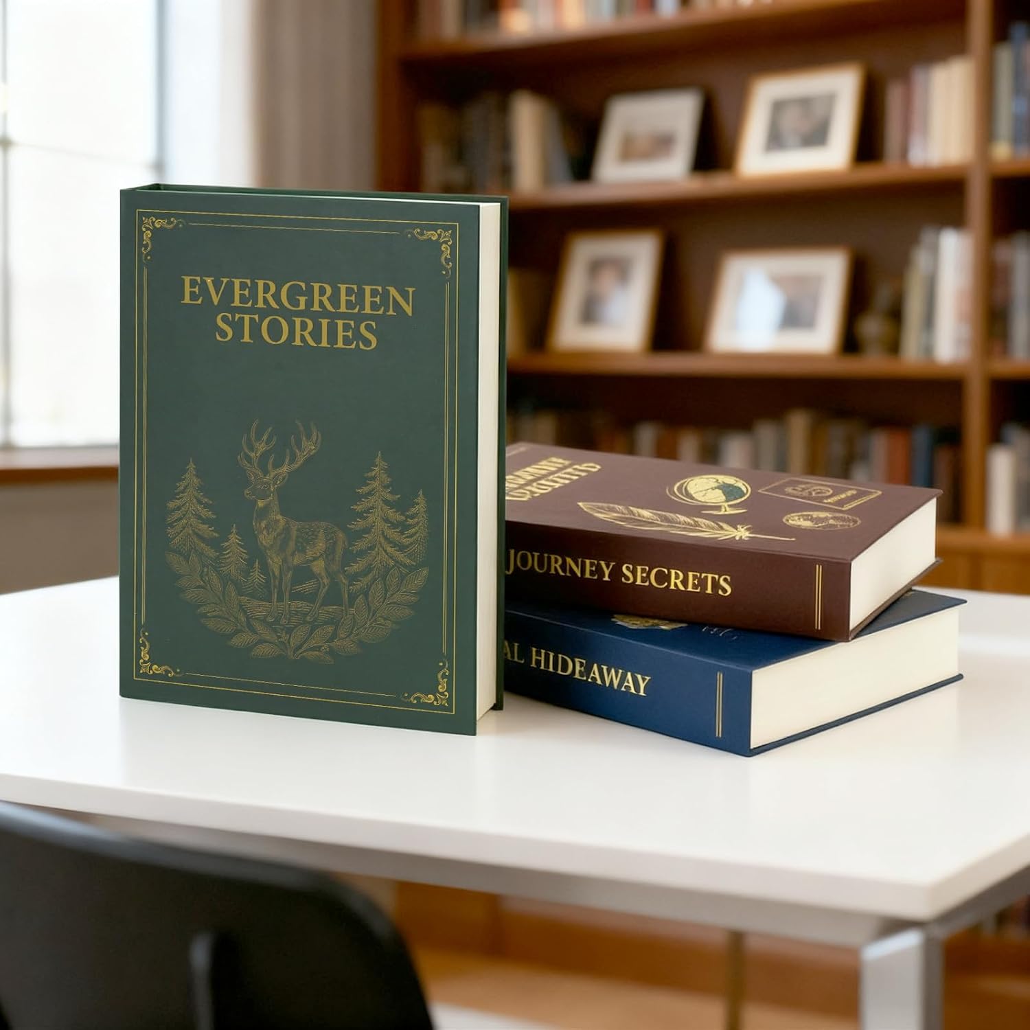 Large Decorative Book Safe / Green-evergreen Stories / 10.82 x 7.67 x 1.77