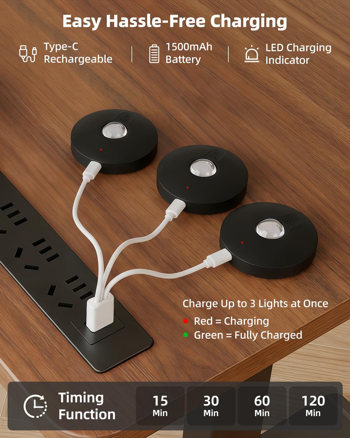 Rechargeable Puck Lights with Remote Control, 1500mAh Battery Operated Tap Lights, Dimmer & Timer Under Cabinet