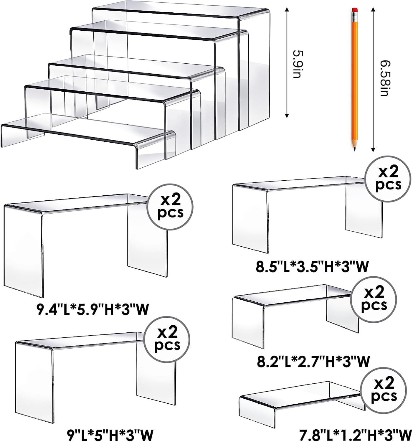 Fixwal 10pcs 2 Set Clear Acrylic Display Risers Large | Perfume organizer stands, perfect for figures, cupcake