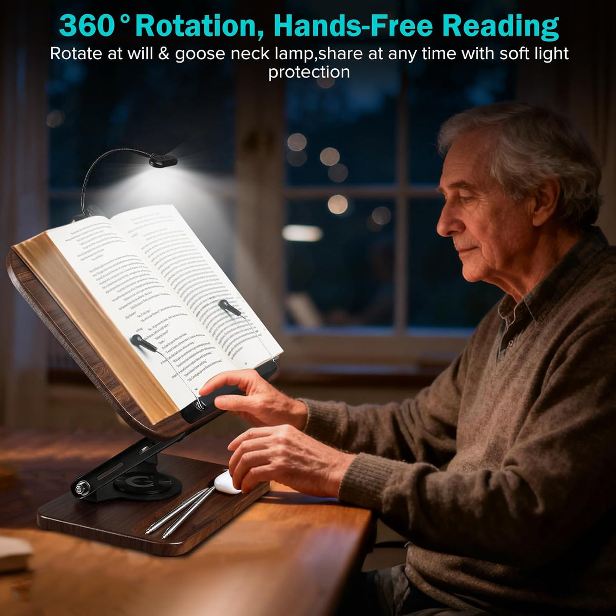 Book Stand with Light & Storage, Book Holders for Reading Hands Free | bible stand holder, wooden cookbook stand