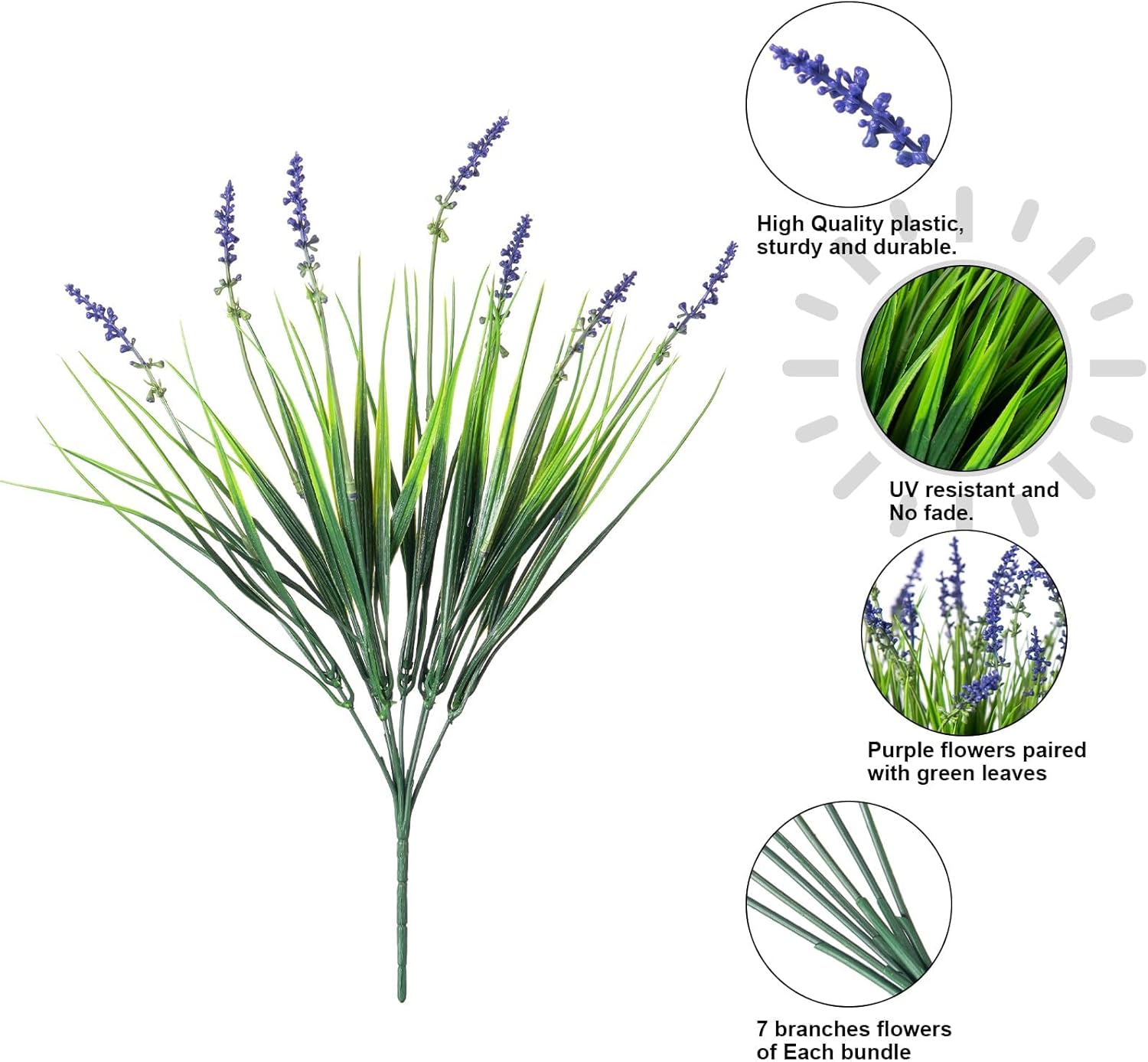 20 Bundles Artificial Fake Outdoor Plants Flowers / Purple Monkey Grass+ Purple Flowers / Set of 12