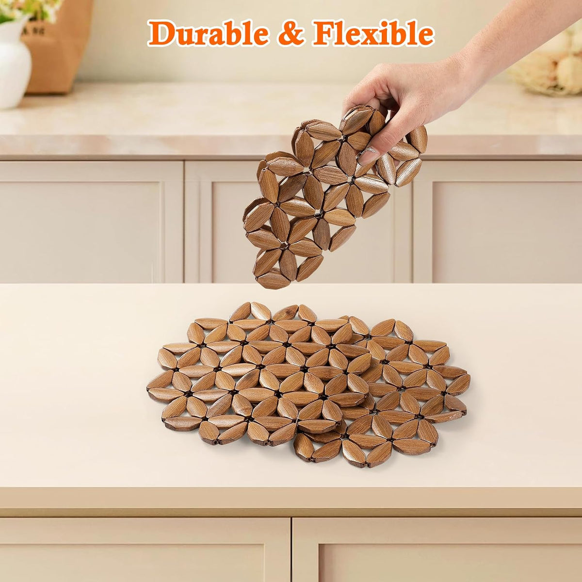 9 Pack Bamboo Trivet Mat for Hot Dishes, 6.5/8.3/10 Inch Heat Resistant Hot Pads Trivets, Hot Pad to Protect Your Table