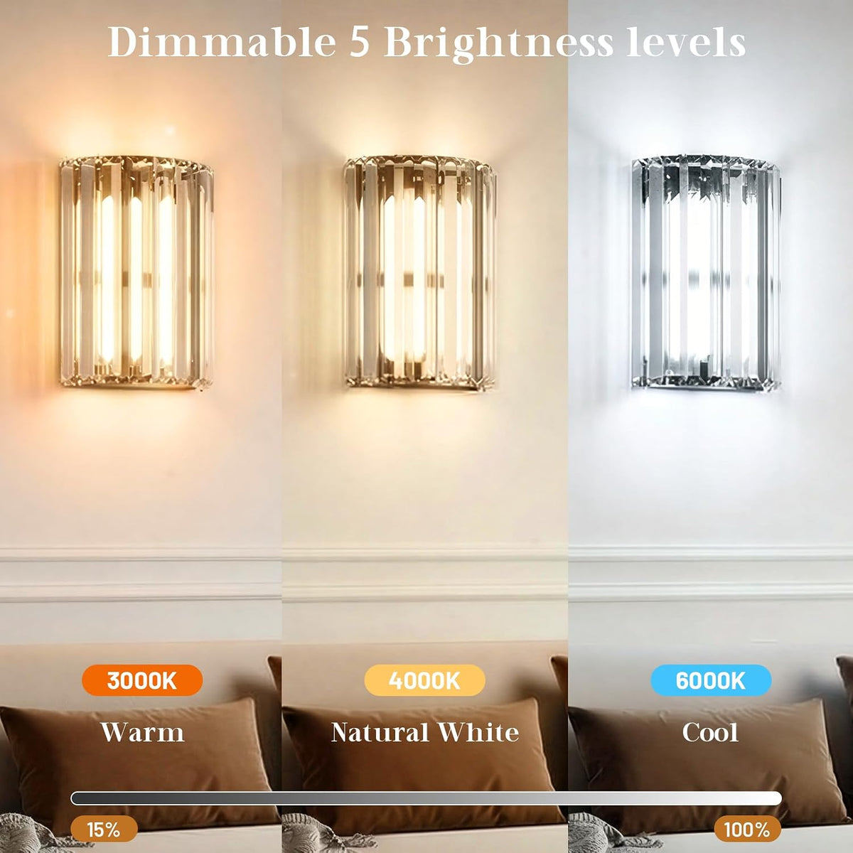 Black Battery Operated Wall Sconces Set of Two, Crystal Wireless Wall Light with Remote, Rechargeable Cordless Wall