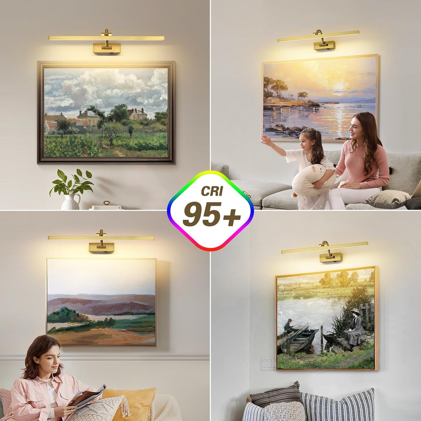 Wireless Picture Lights for Wall Battery Operated, Brass Art Lighting for Paintings Rechargeable Gallery lights with