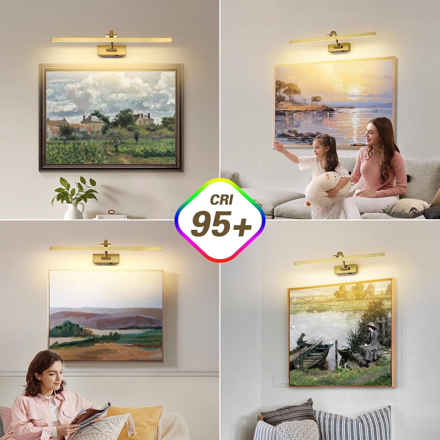 Wireless Picture Lights for Wall Battery Operated, Brass Art Lighting for Paintings Rechargeable Gallery lights with