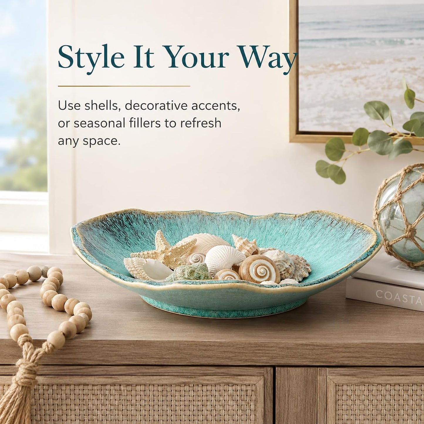 Ceramic Decorative Bowl / Green / 12in