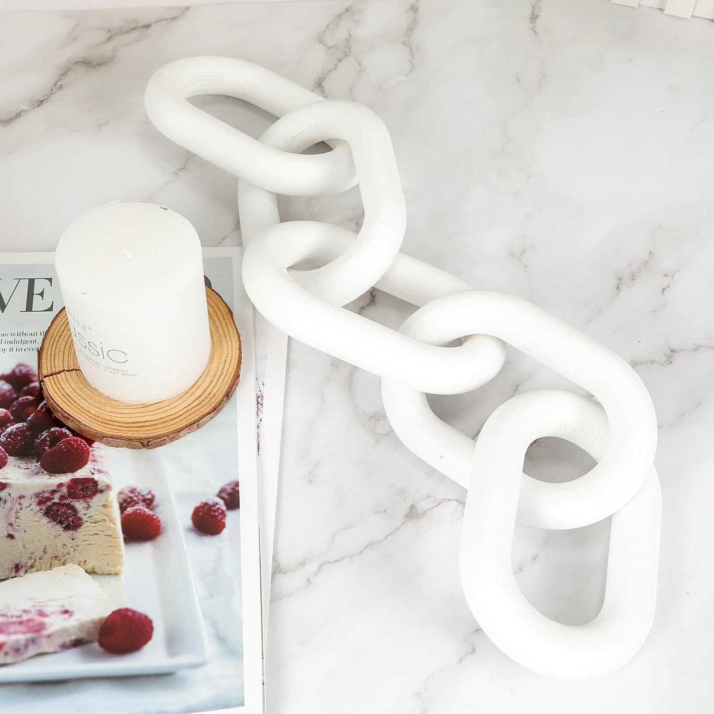 White Wood Chain Link Decor / White-5 / 22"D x 3.9"W