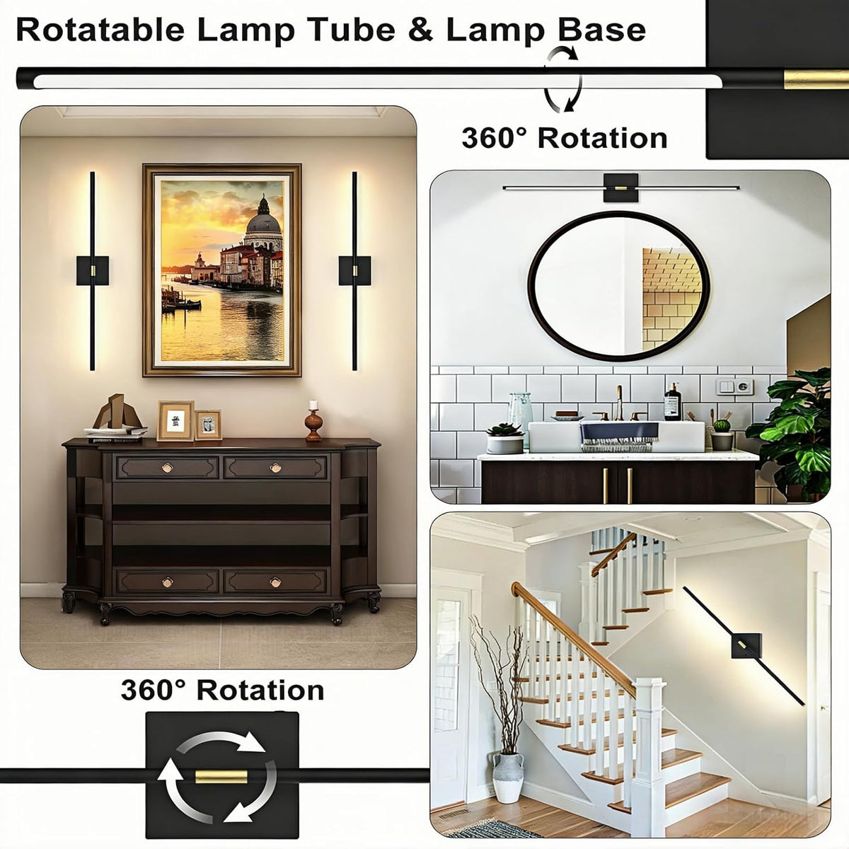 Battery Operated Wall Sconces Set of 2: 10000mAh Rechargeable Wireless Wall Lights, 360° Rotatable Magnetic Wall Lamp