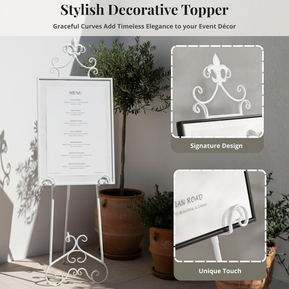 60” H White Easel Stand for Sign Metal Adjustable | Large Display Standing Heavy Duty for Displaying Pictures Wedding