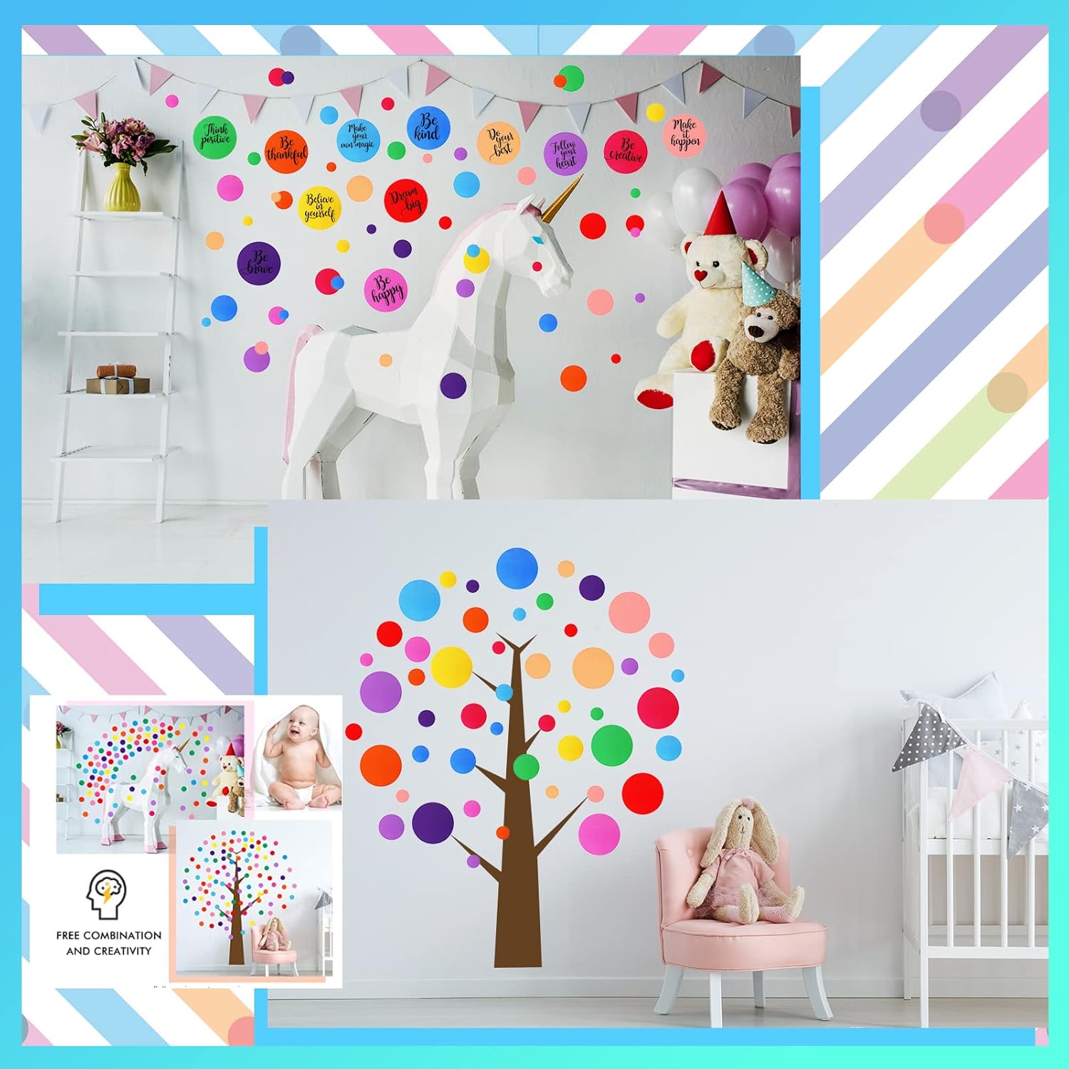 Polka Dot Wall Decals Inspirational Dots Wall Stickers Removable Peel / Mixed Color / Set of 576
