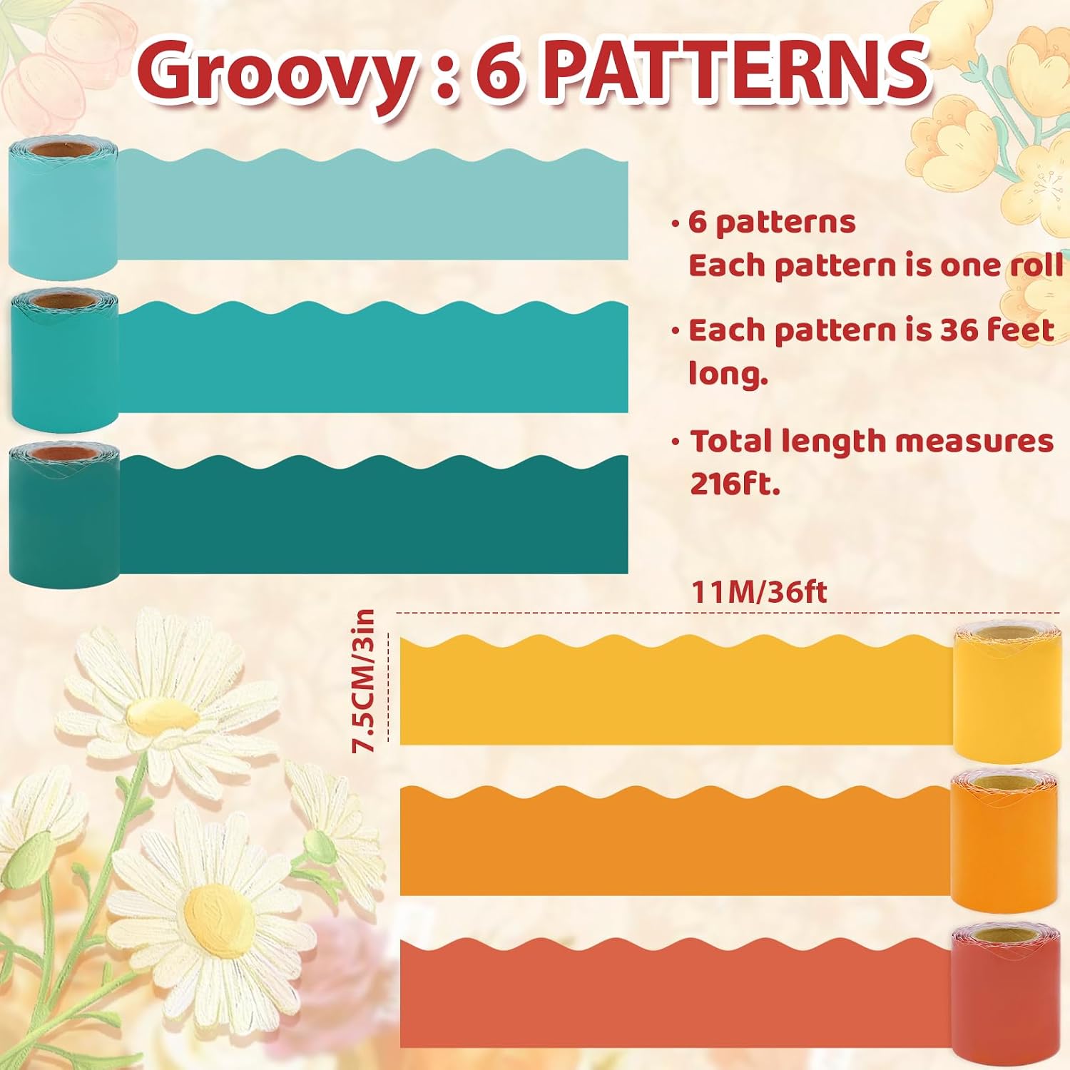 Colorful Wavy Scalloped Rolled / Groovy / 216 Inch