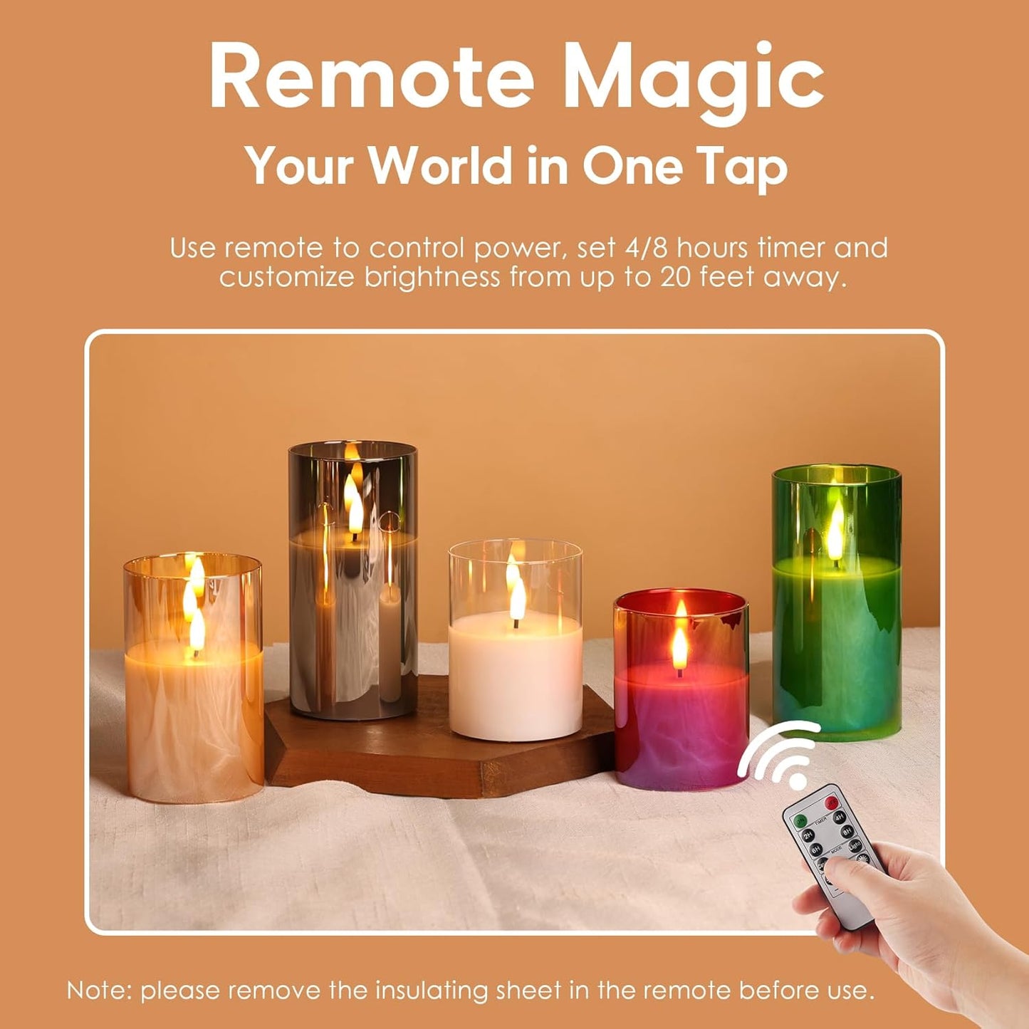 Clear Glass Flameless Candles with Remote Timer, Flickering Battery LED Pillar Candles Set of 3