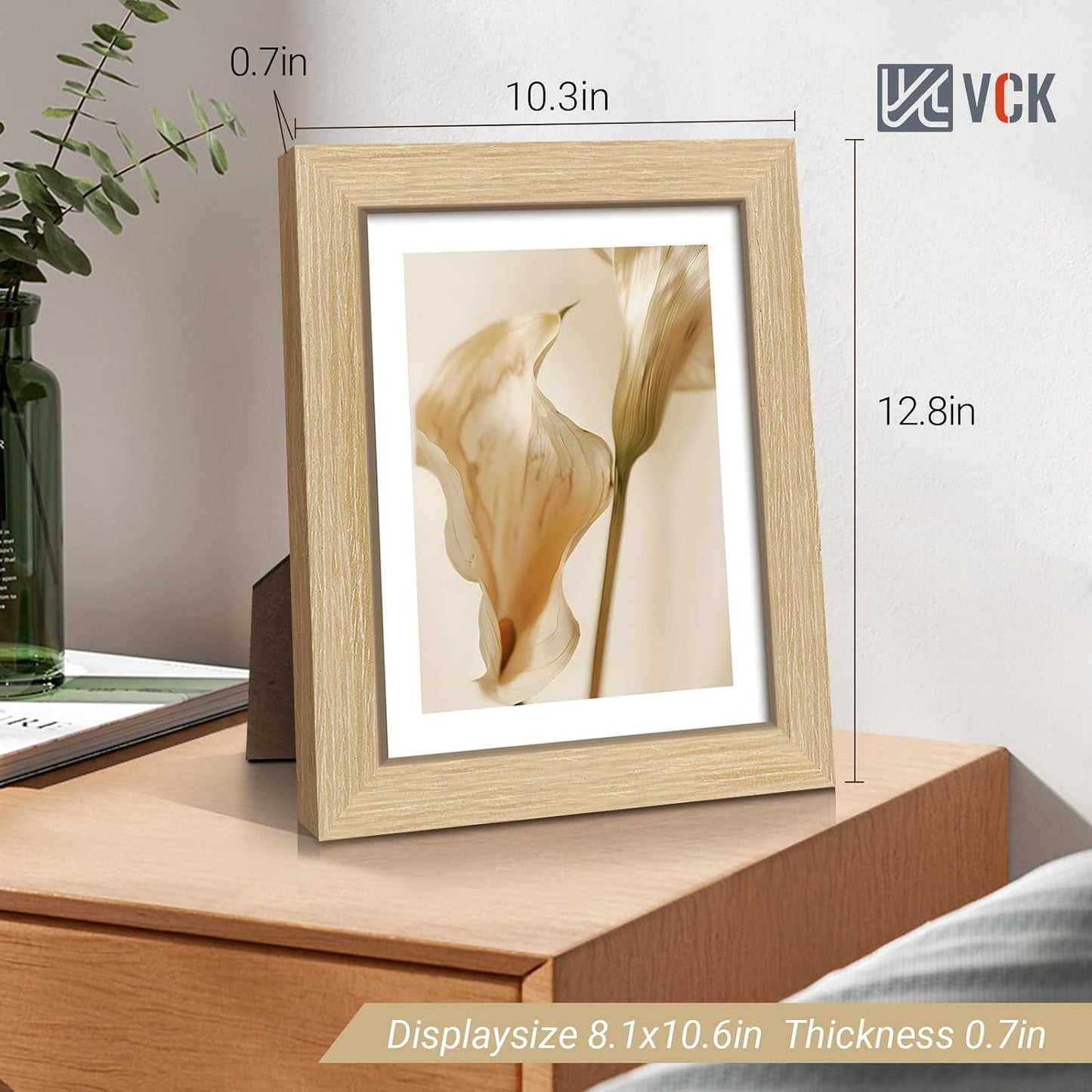 VCK 8.5 by 11 Picture Frame Oak 4 Pack, Wide Thick Wood Border, for Prints | Exclusive Woodgrain, Wall/Tabletop, HD
