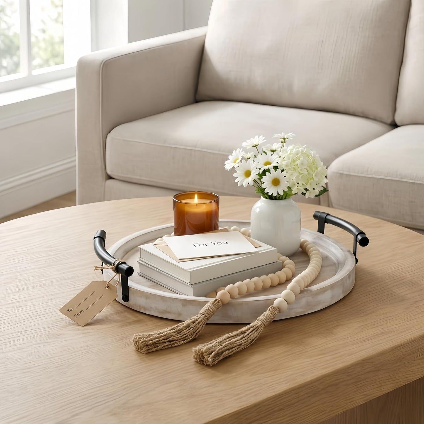 13" Round Decorative Wood Tray