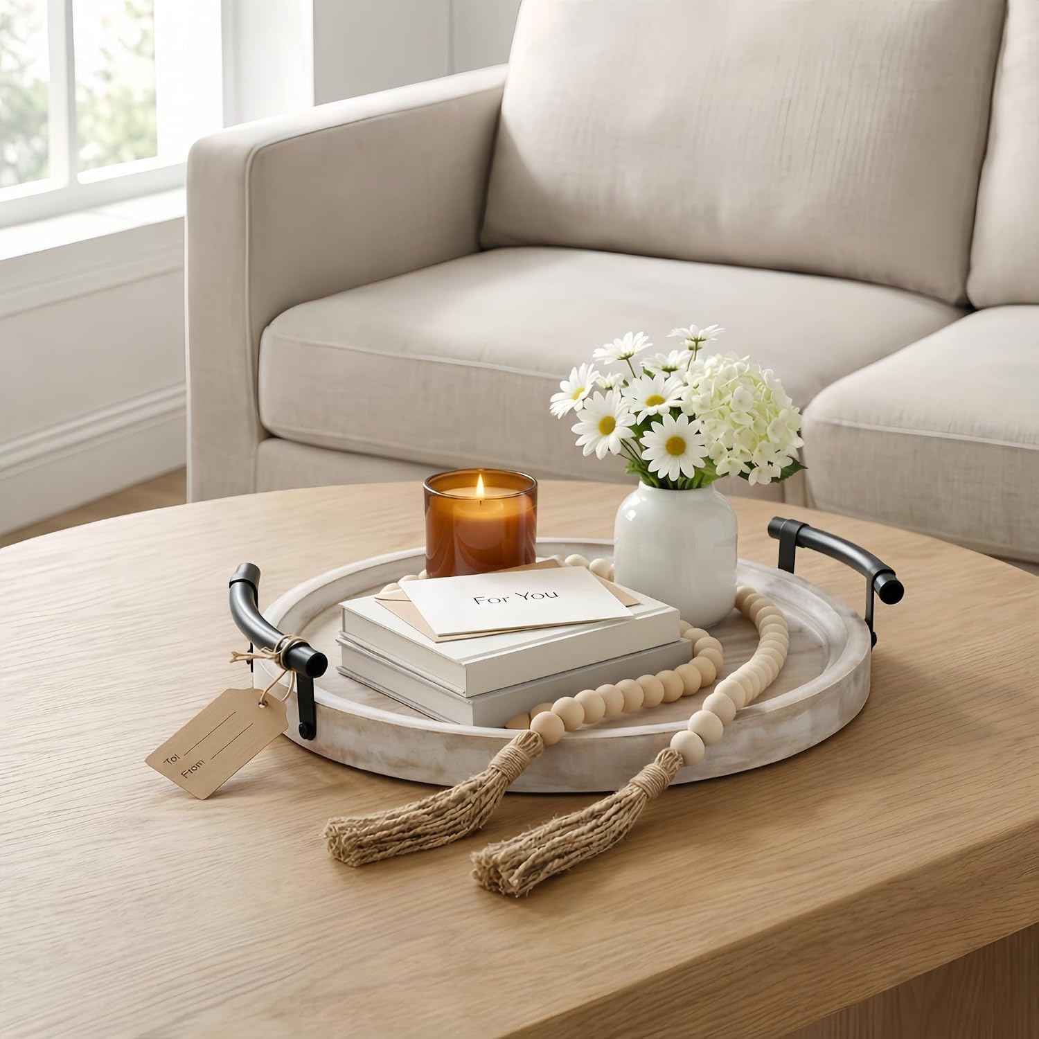 13" Round Decorative Wood Tray