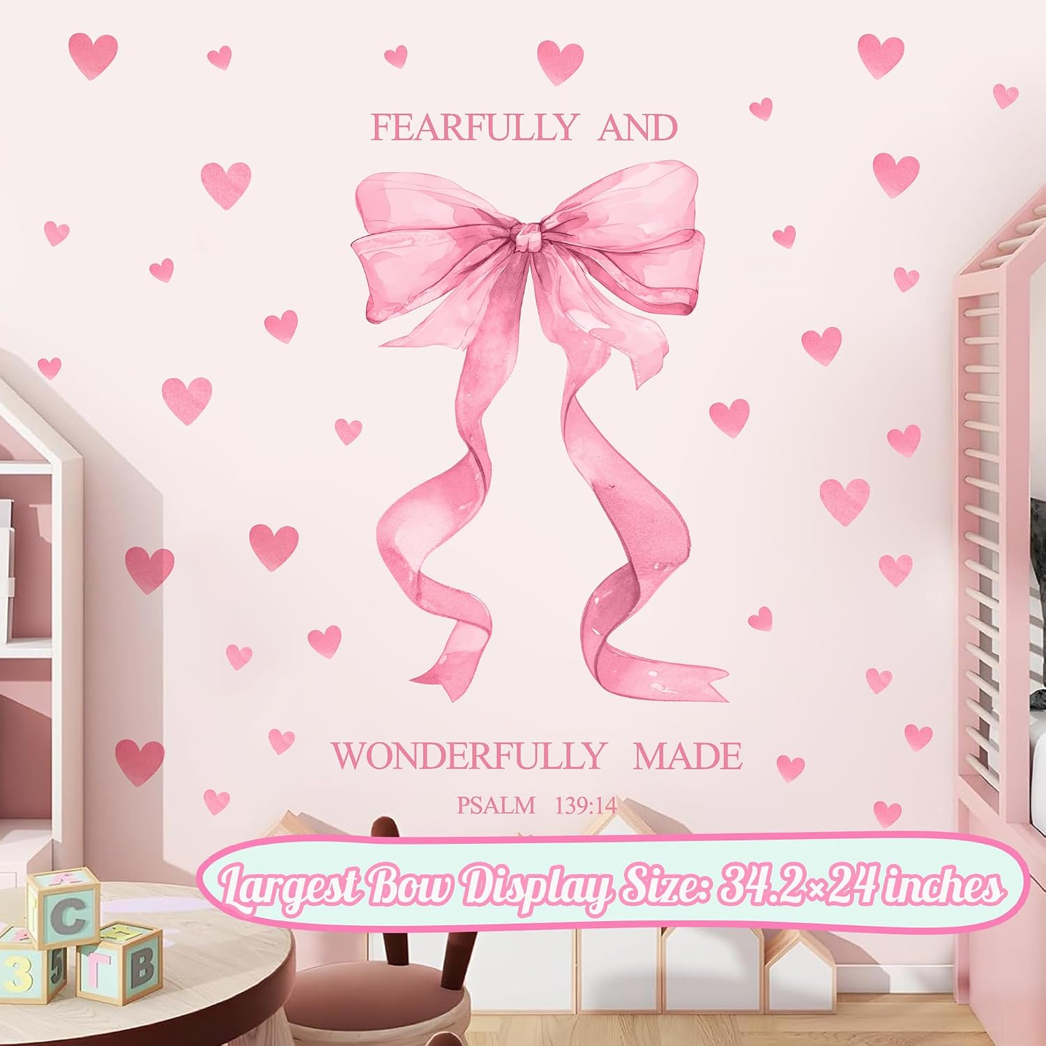 Pink Bow Wall Decor Stickers Inspirational Girls Room Wall Decals Peel and Stick / Large Pink Bow